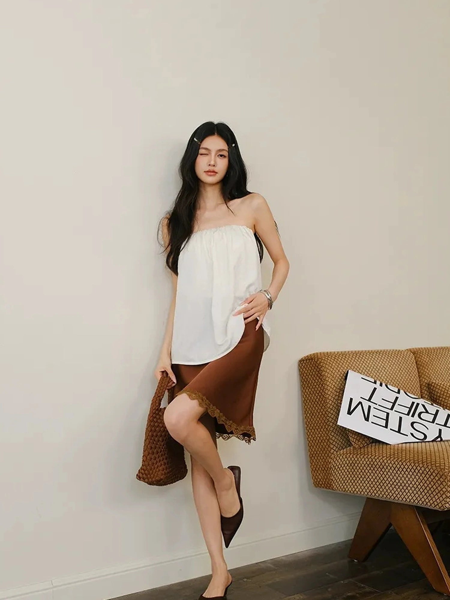 FU FRESH UP Off Shoulder Blouson Tencel Tube Top