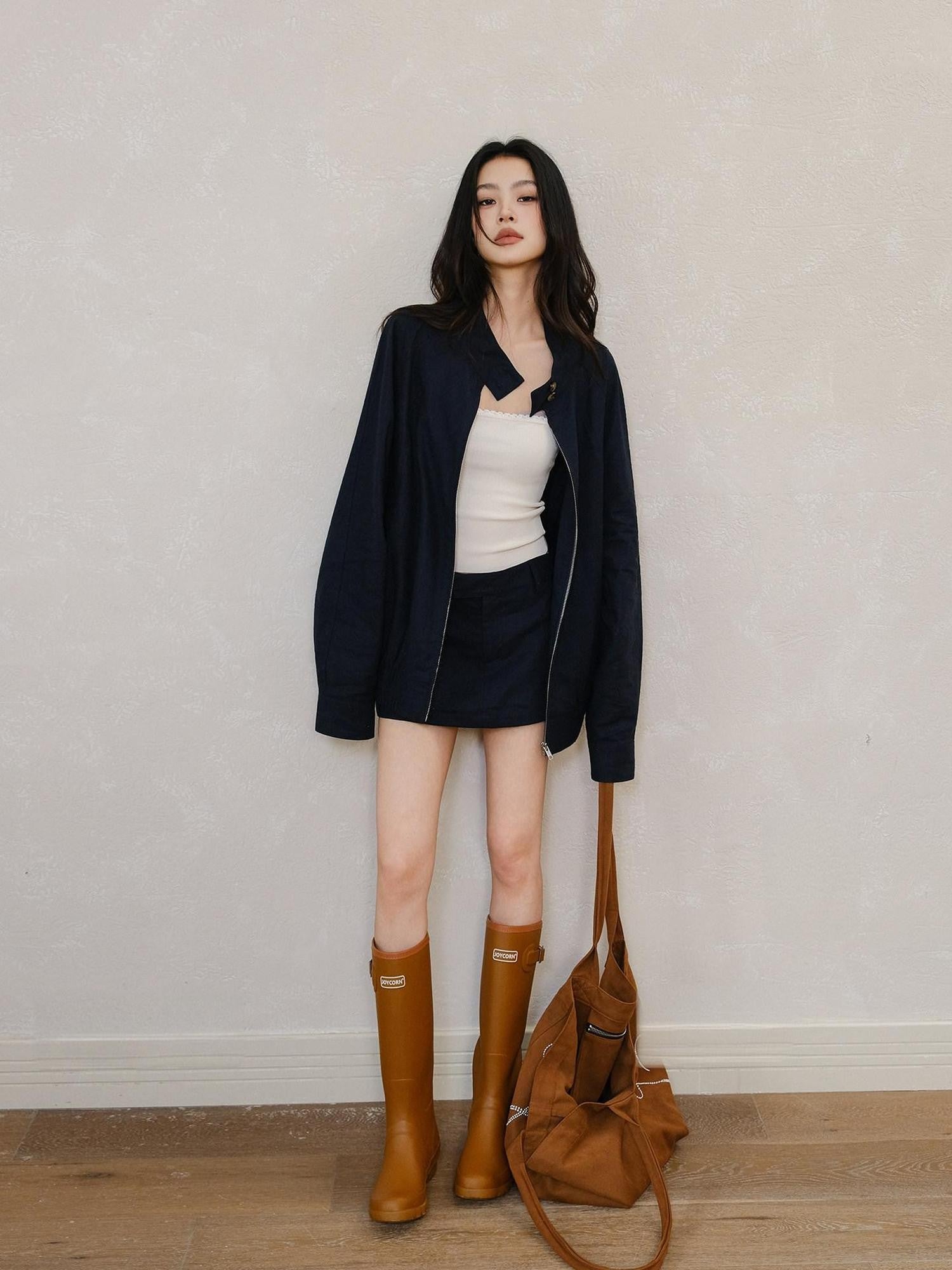 FU FRESH UP Old Money Lapel Boxy Jacket Low Waist Women&