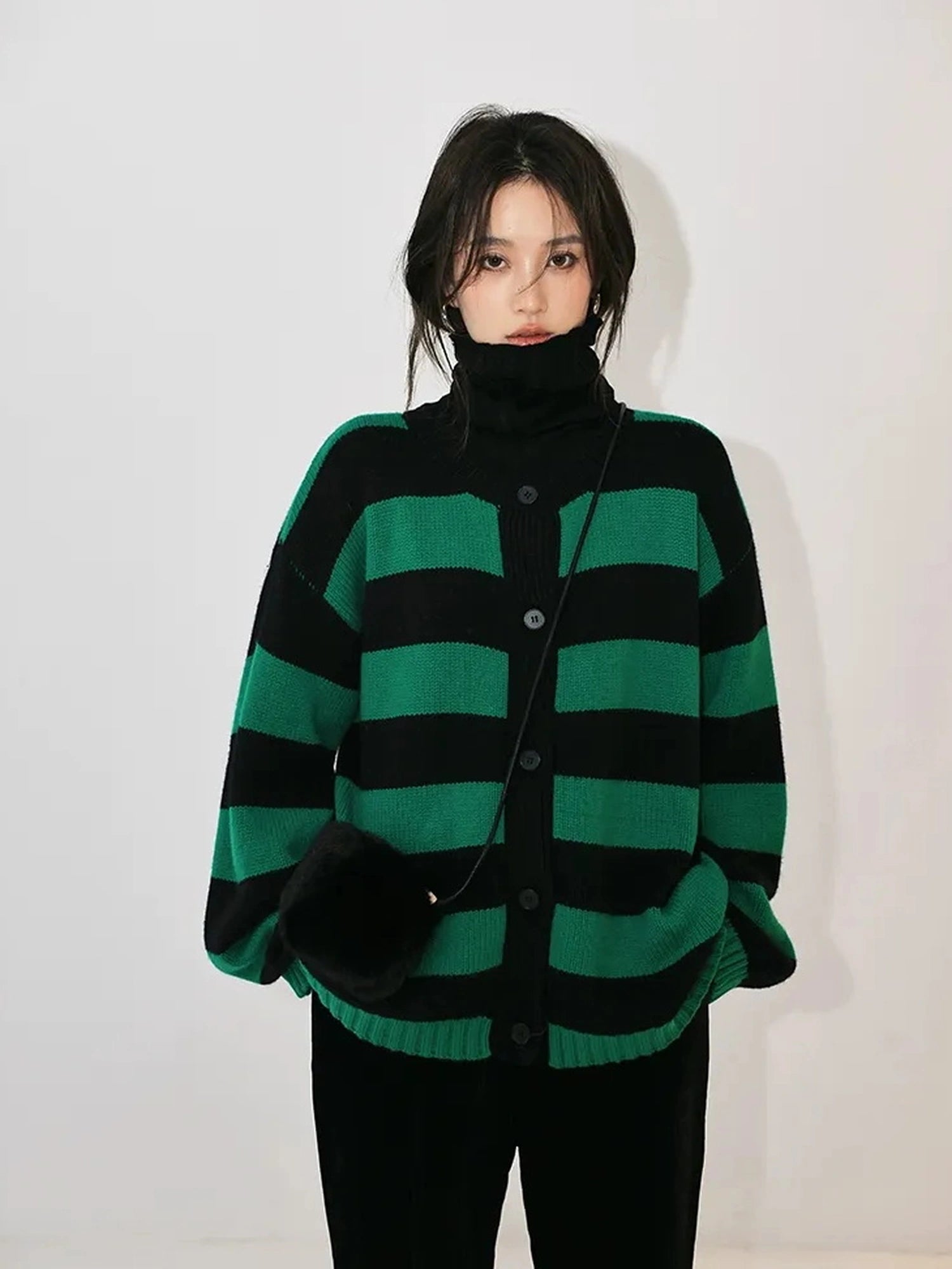 Oversize Color Block Striped Knit Cardigan