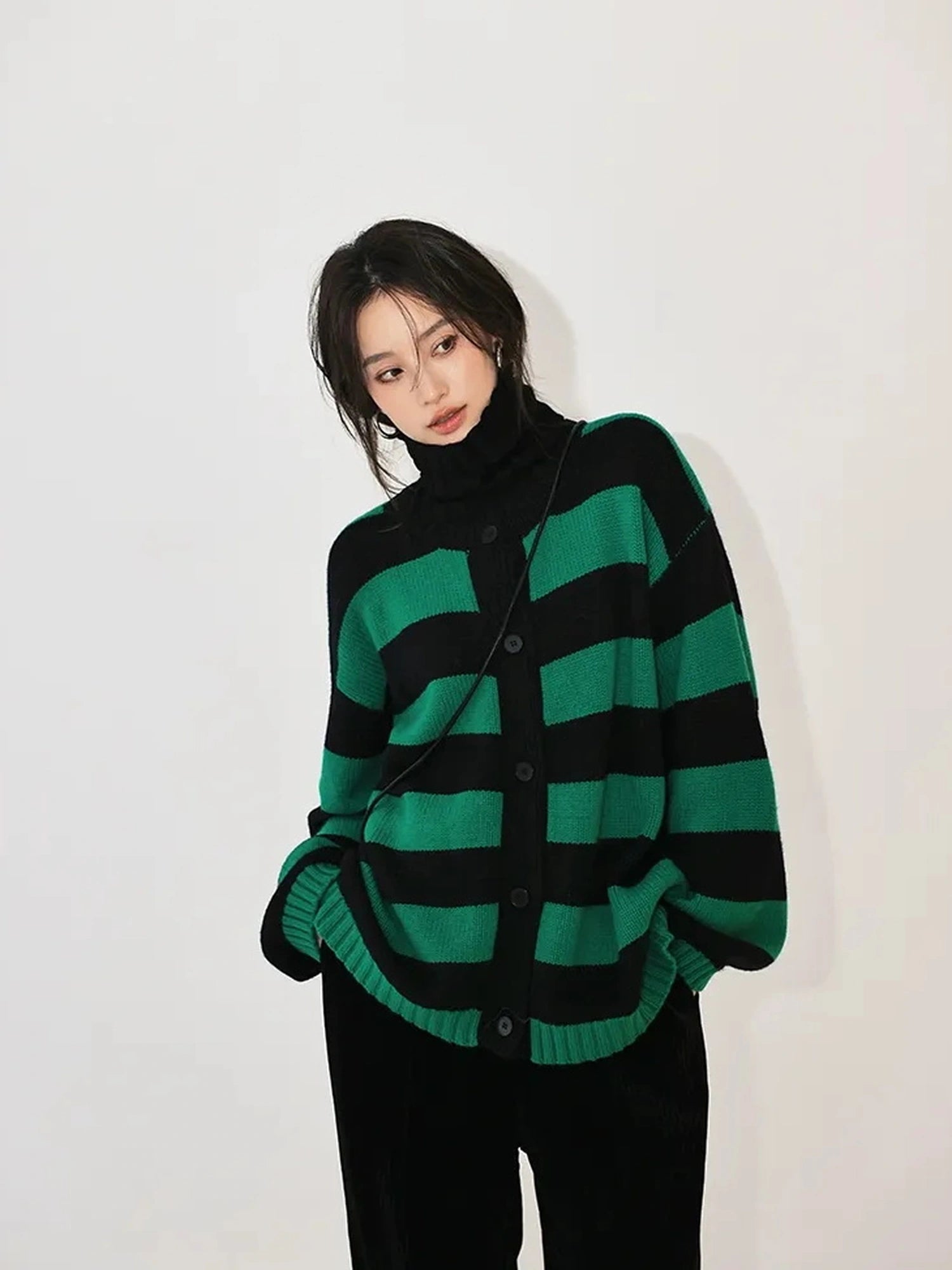 Oversize Color Block Striped Knit Cardigan