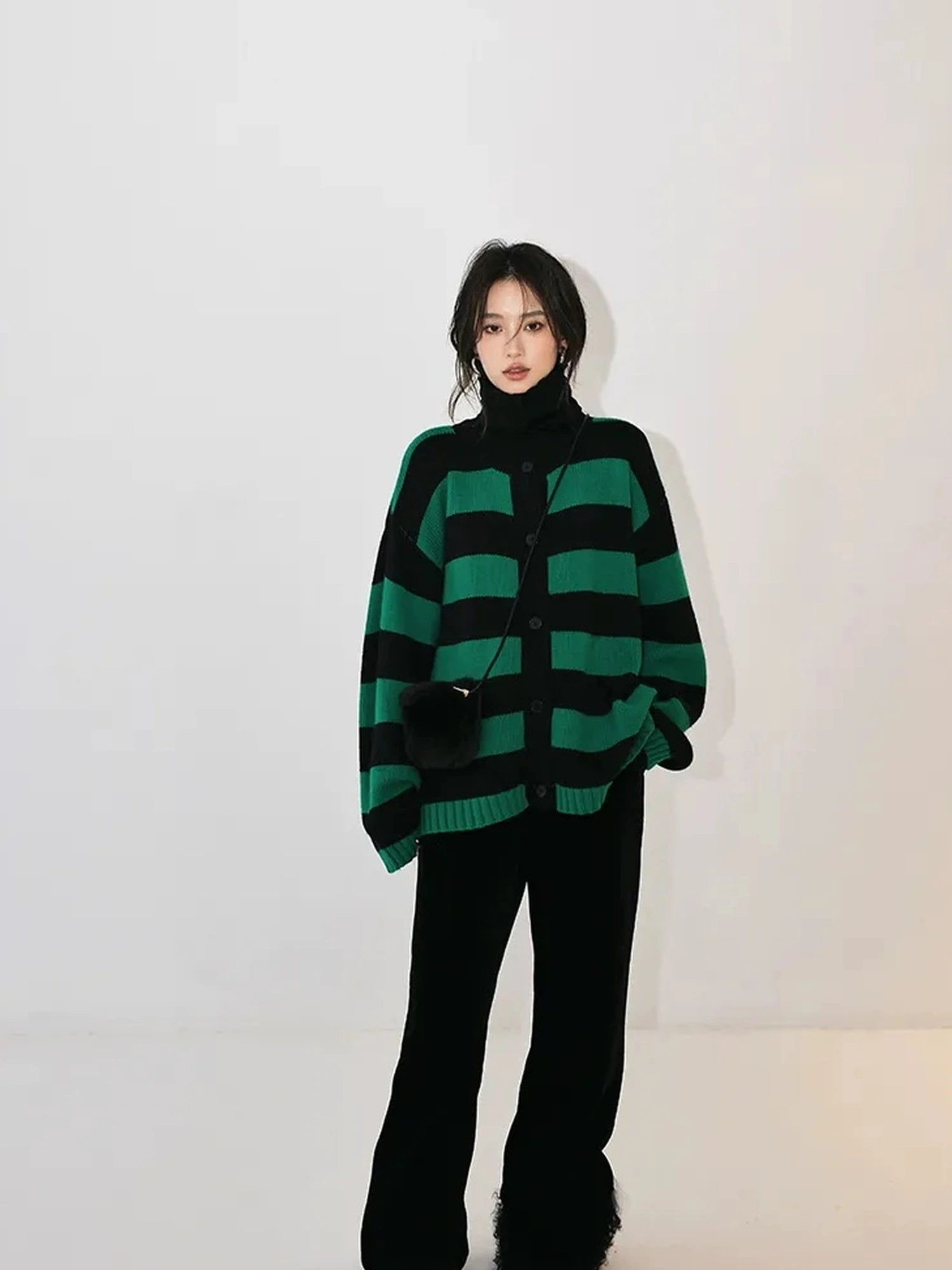 Oversize Color Block Striped Knit Cardigan