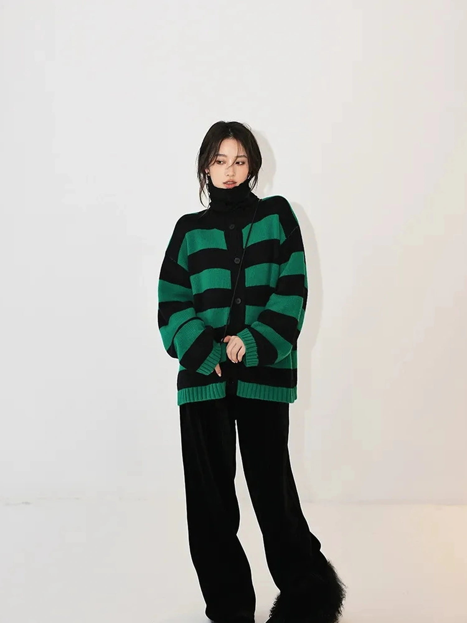 Oversize Color Block Striped Knit Cardigan
