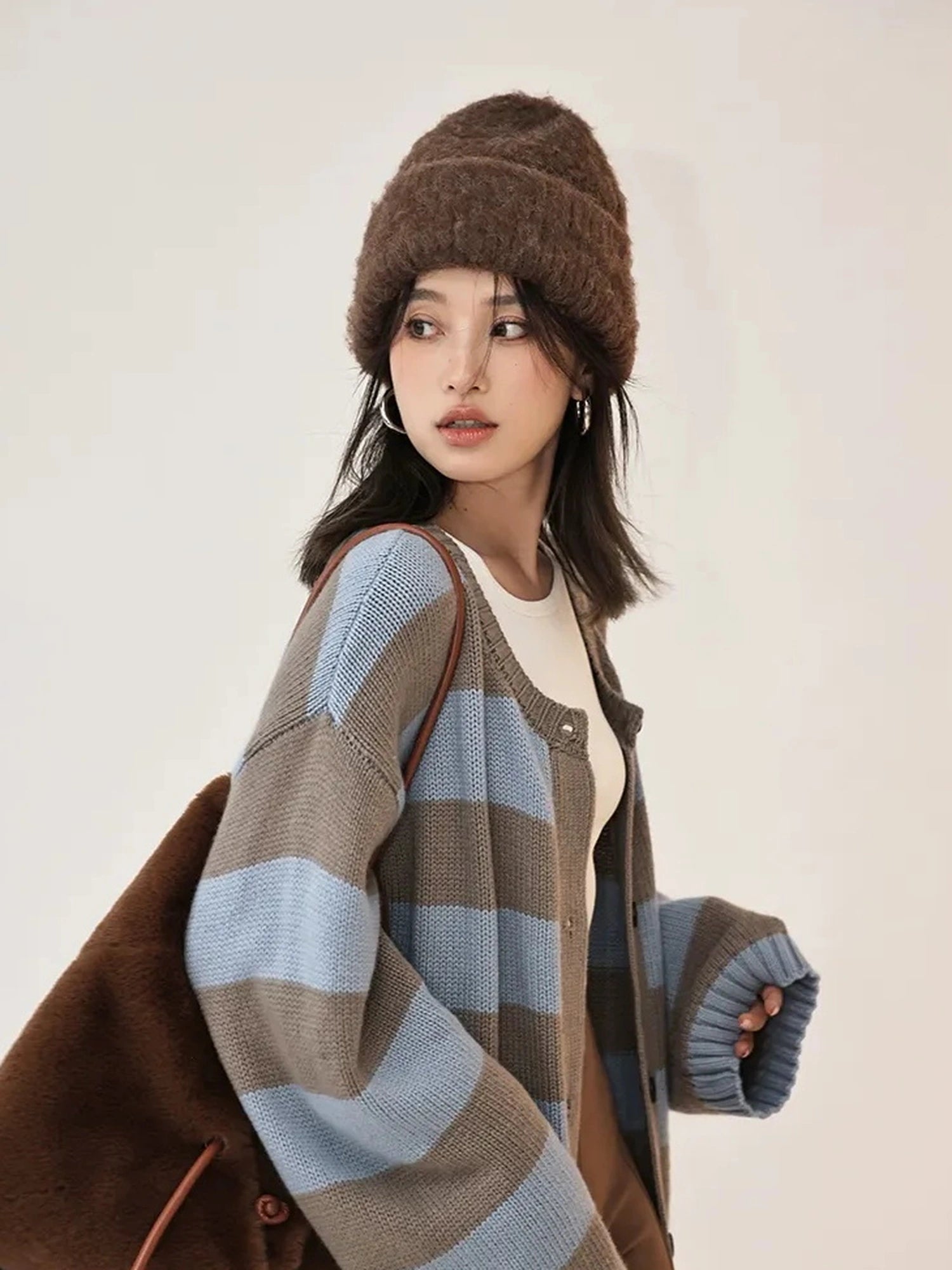 Oversize Color Block Striped Knit Cardigan