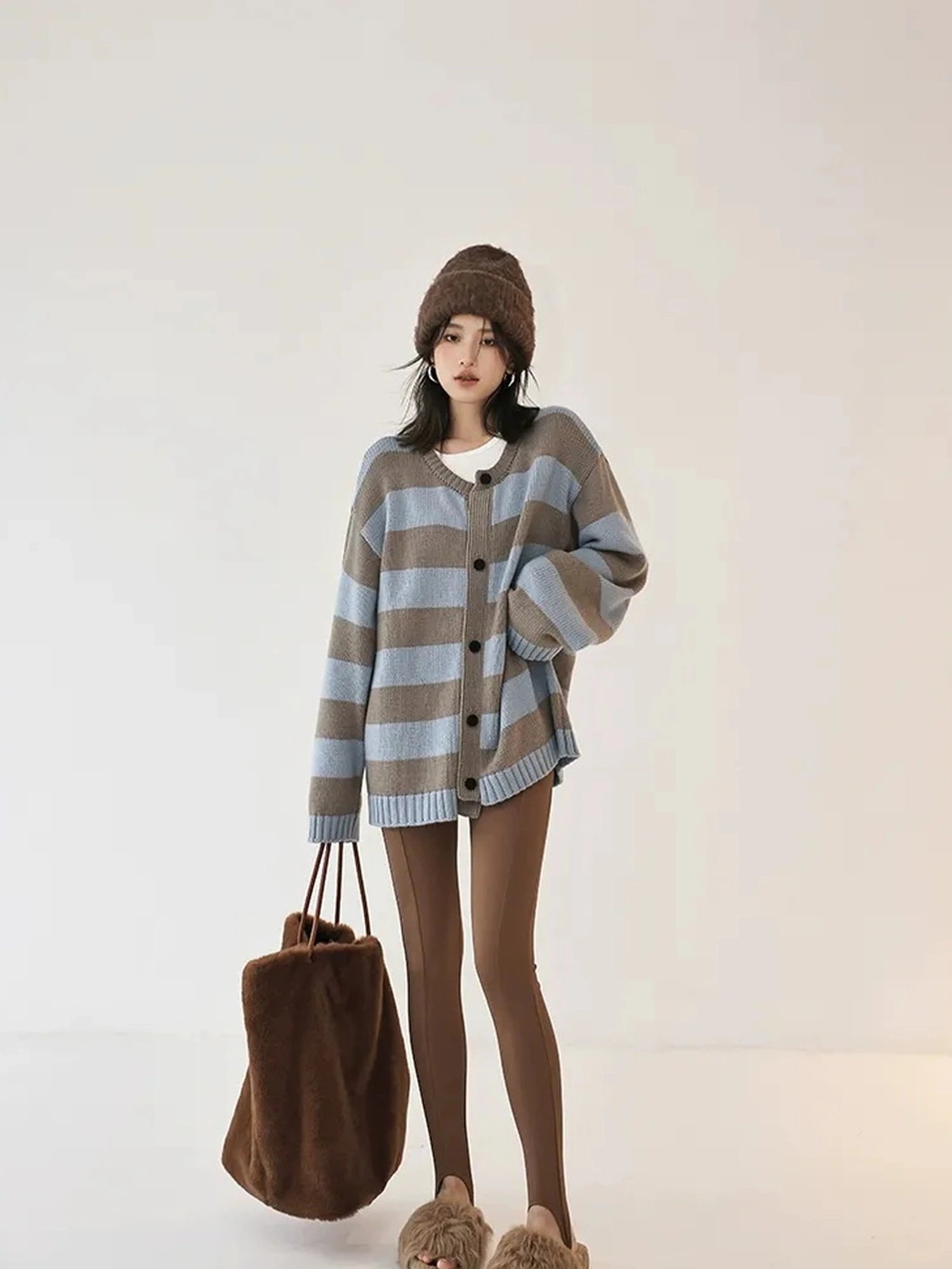 Oversize Color Block Striped Knit Cardigan