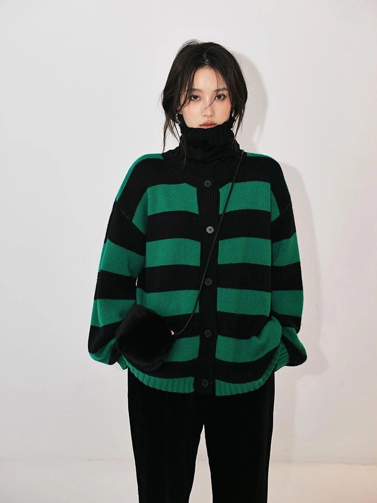 Oversize Color Block Striped Knit Cardigan