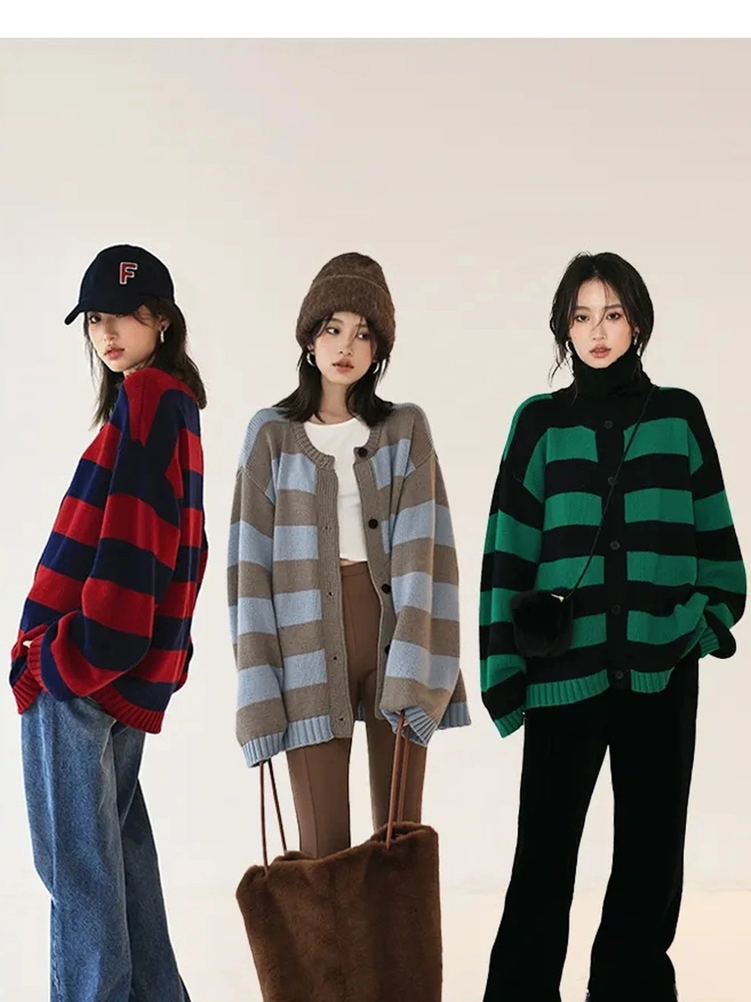 Oversize Color Block Striped Knit Cardigan
