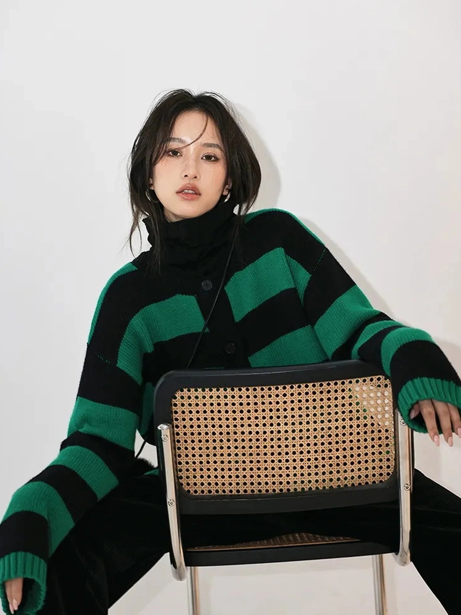Oversize Color Block Striped Knit Cardigan
