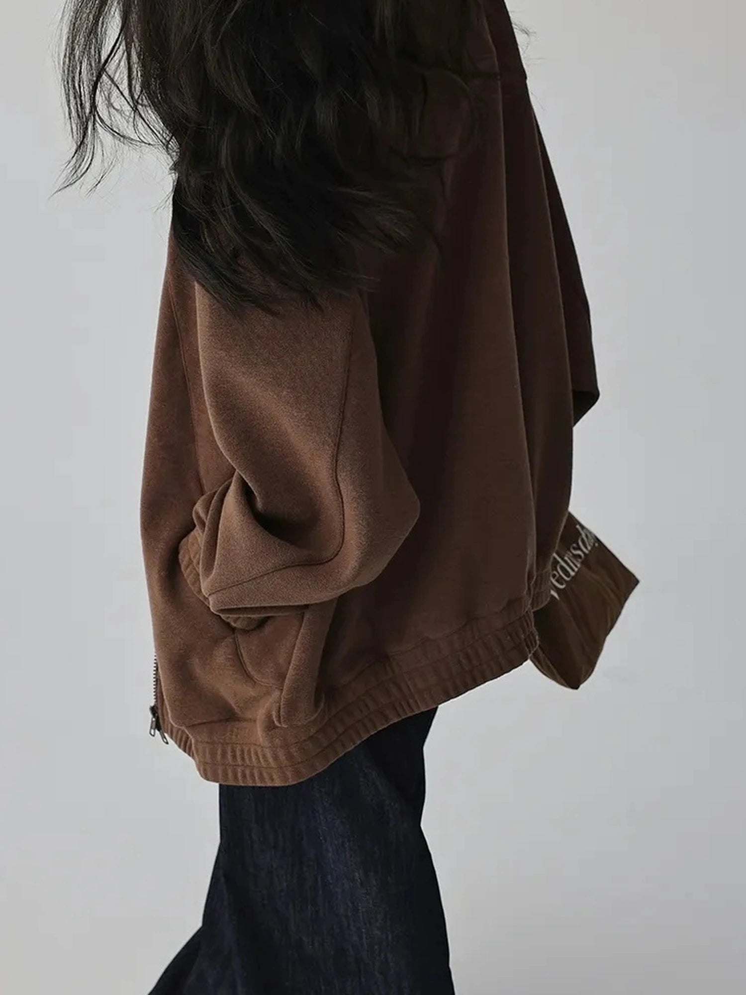 FU FRESH UP Oversize Fleece Lined Stand Collar Sweatshirt