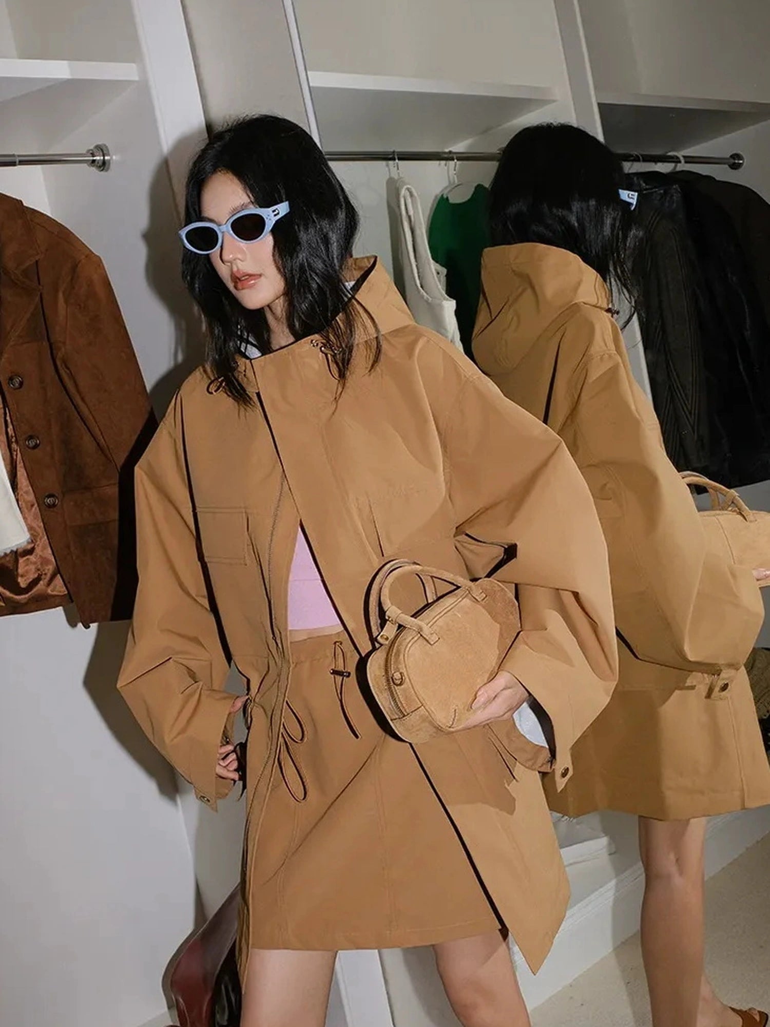 FU FRESH UP Oversized Hooded Utility Jacket Skirt Set