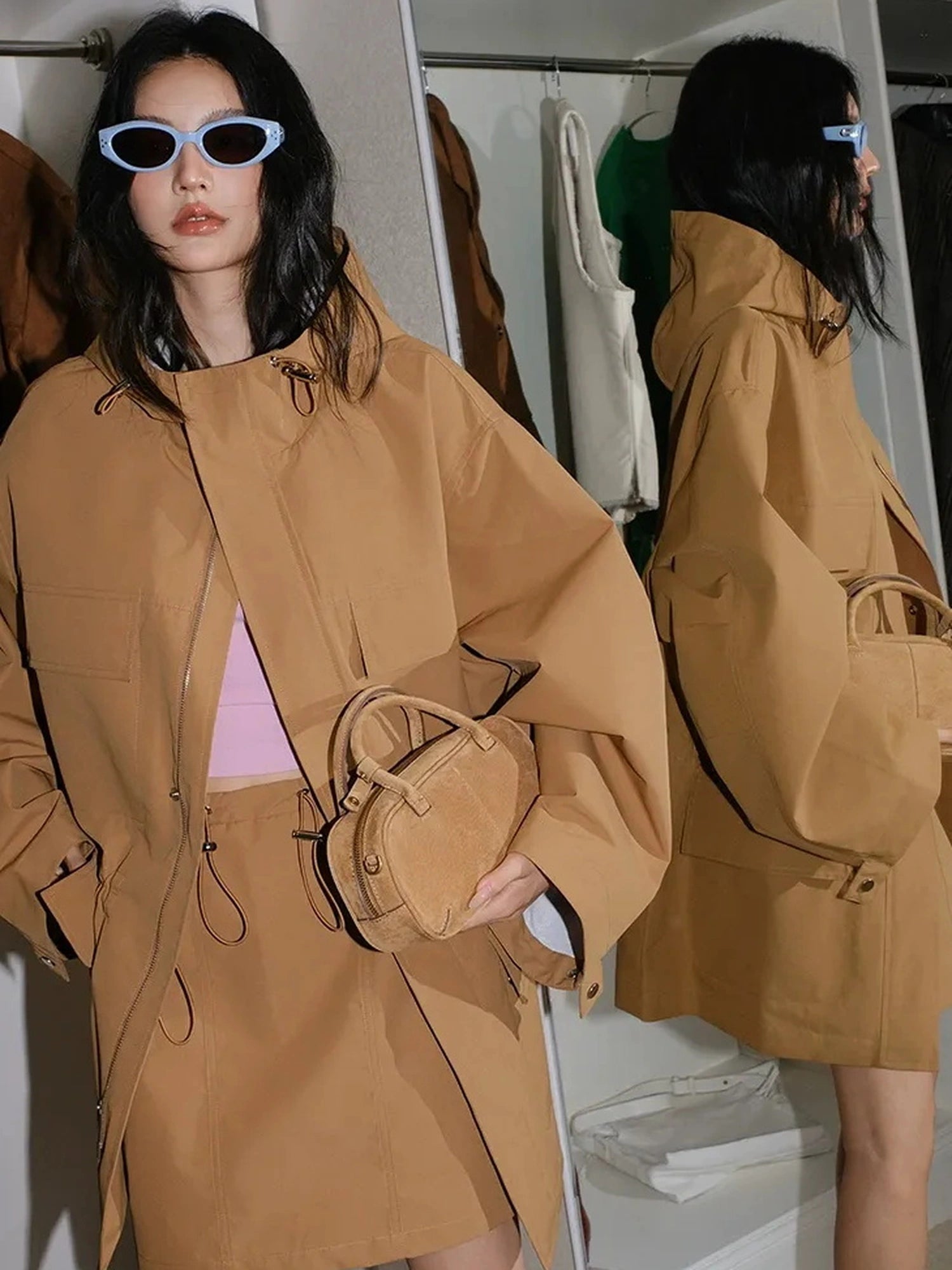 FU FRESH UP Oversized Hooded Utility Jacket Skirt Set