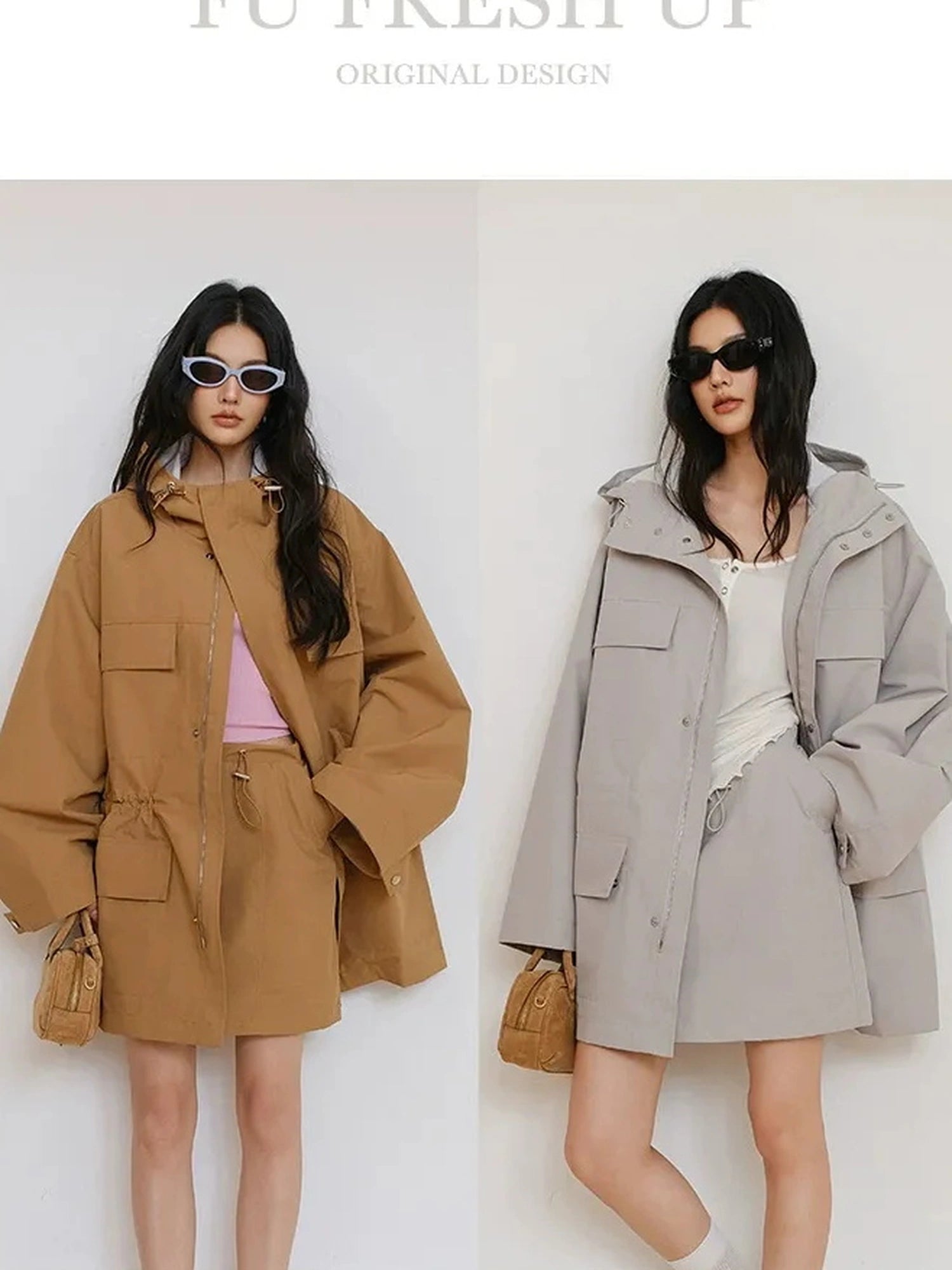 FU FRESH UP Oversized Hooded Utility Jacket Skirt Set