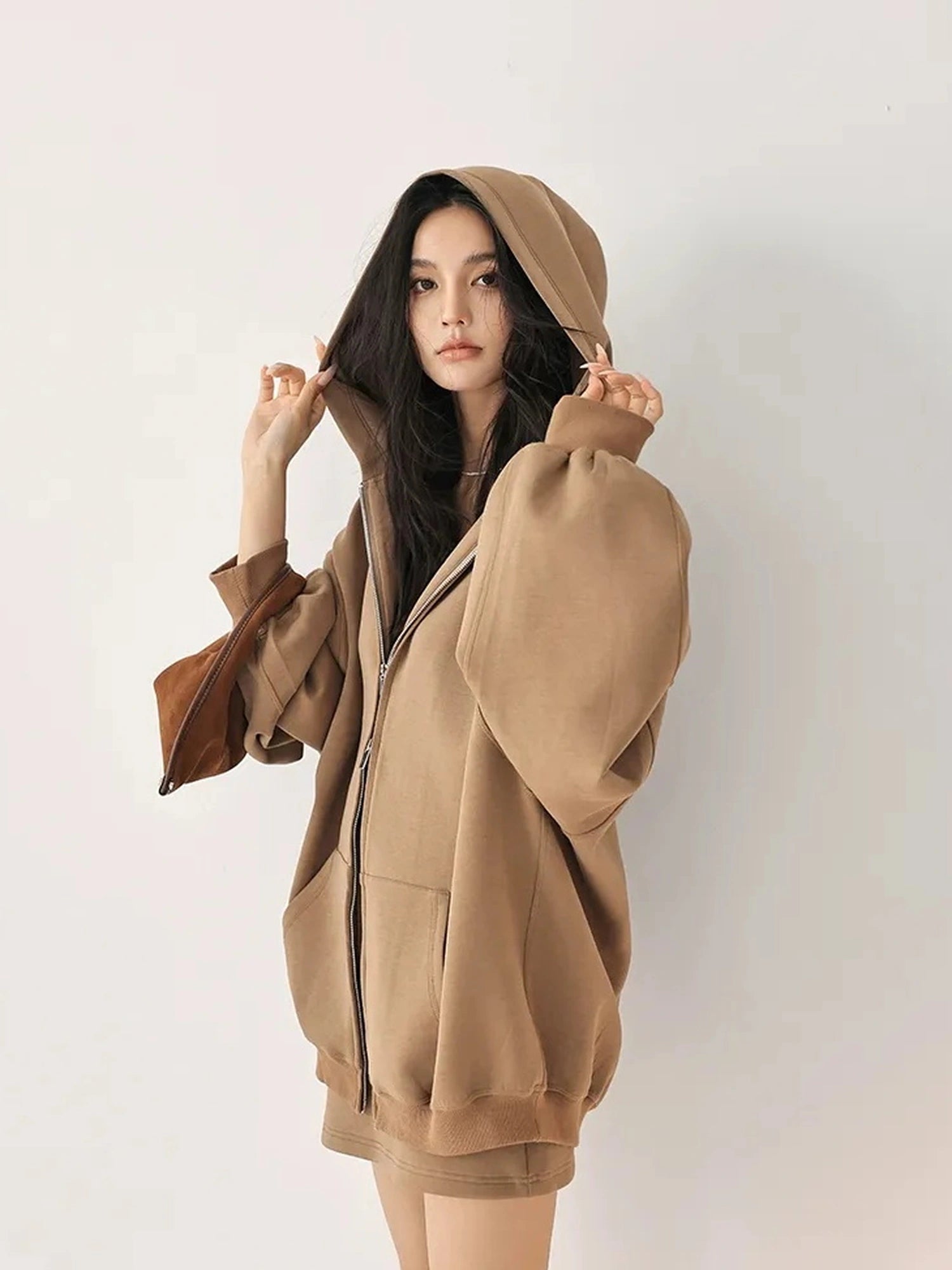 FU FRESH UP Oversized Jelly Textured Hoodie Set With Short Skirt