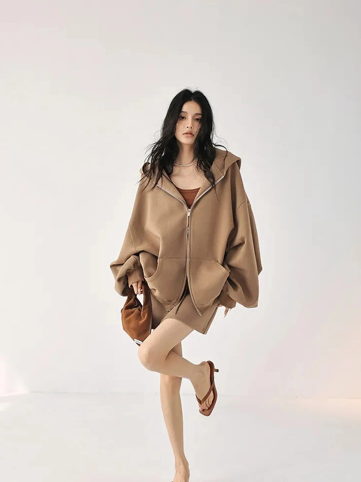 FU FRESH UP Oversized Jelly Textured Hoodie Set With Short Skirt