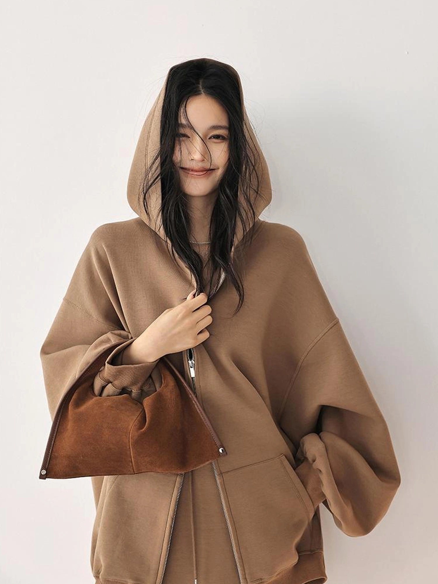 FU FRESH UP Oversized Jelly Textured Hoodie Set With Short Skirt