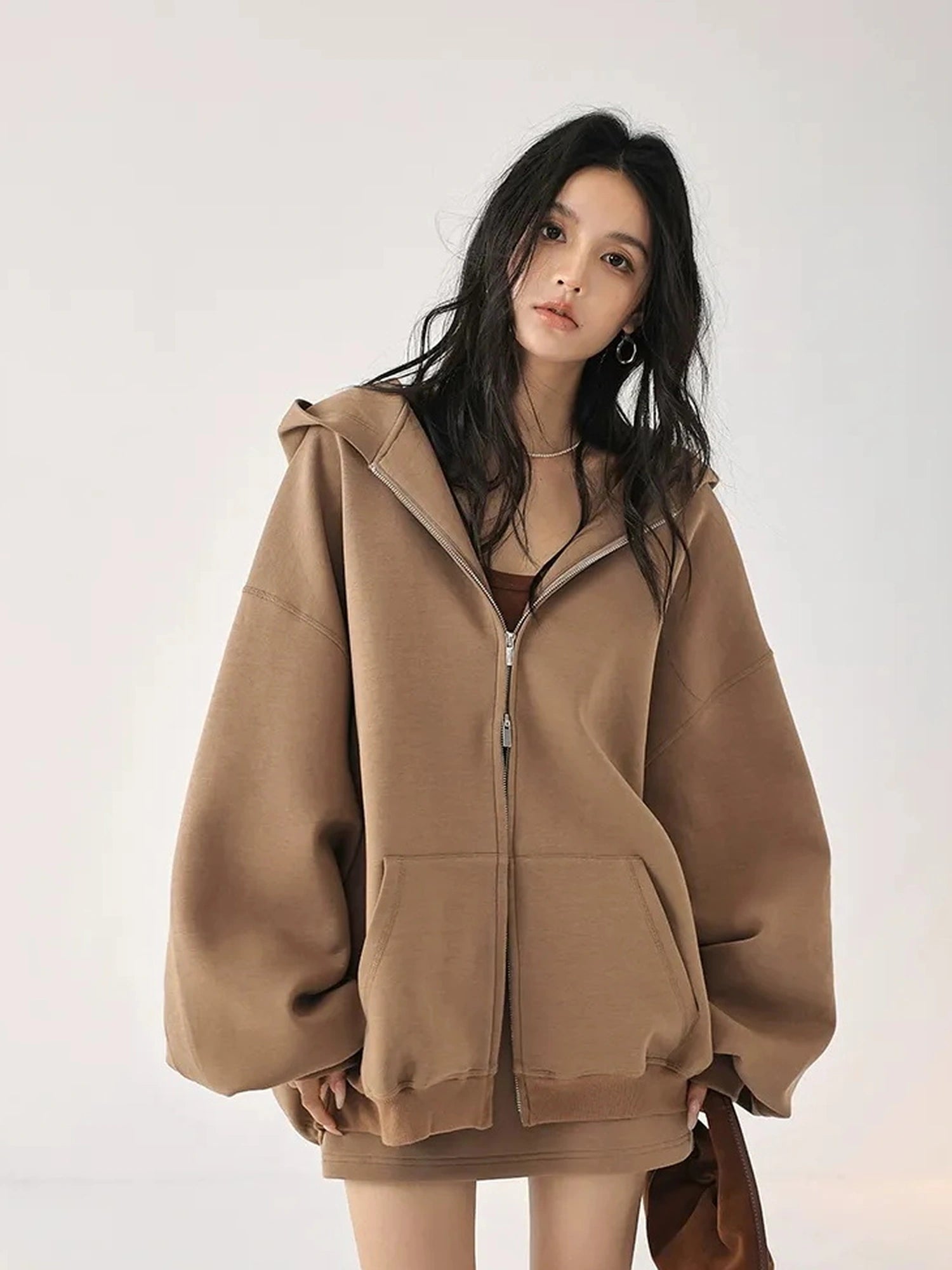 FU FRESH UP Oversized Jelly Textured Hoodie Set With Short Skirt