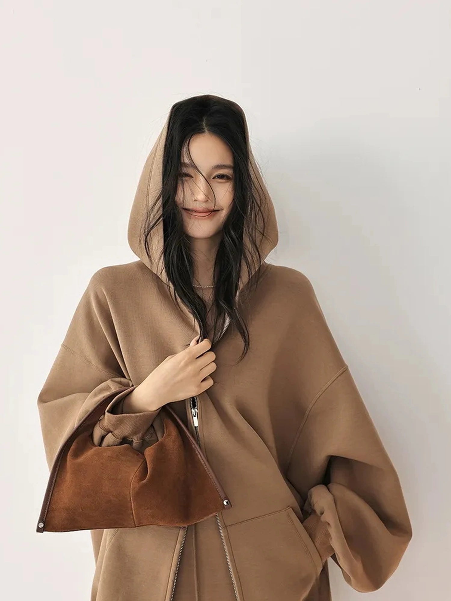FU FRESH UP Oversized Jelly Textured Hoodie Set With Short Skirt