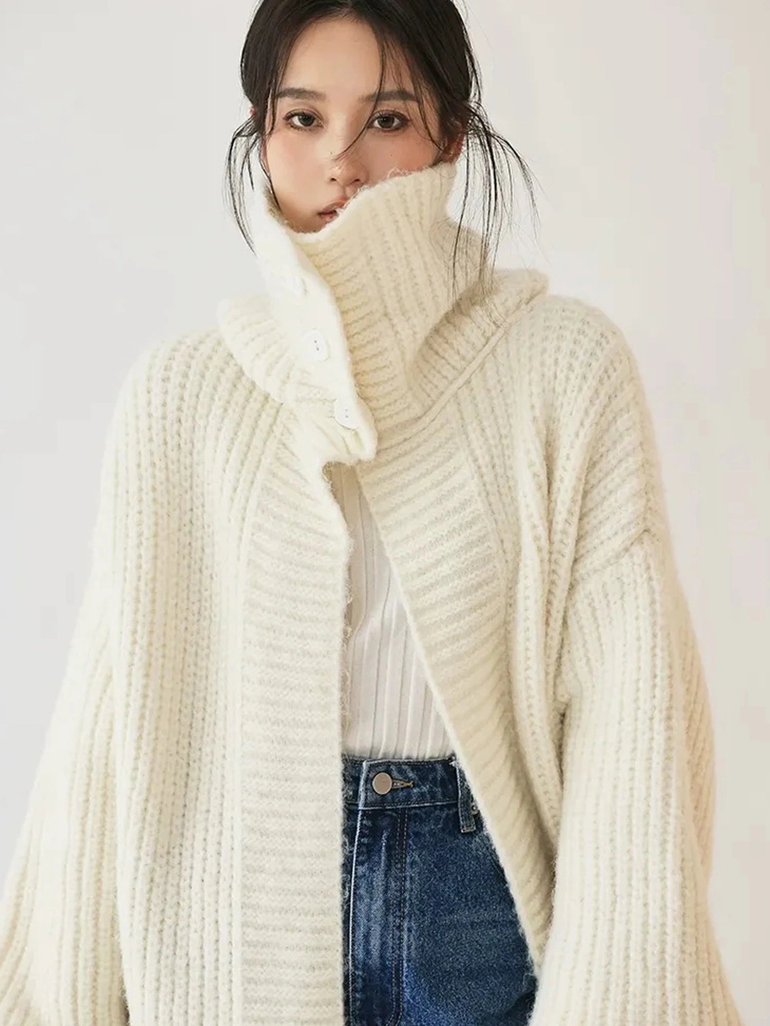 FU FRESH UP Oversized Shawl Collar Wool Cardigan