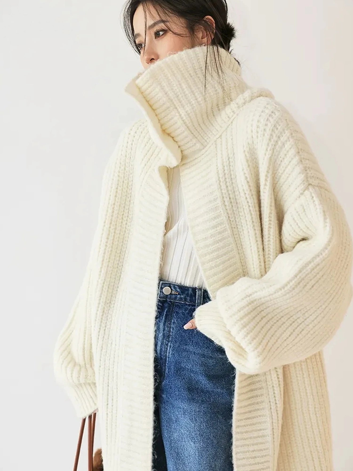 FU FRESH UP Oversized Shawl Collar Wool Cardigan