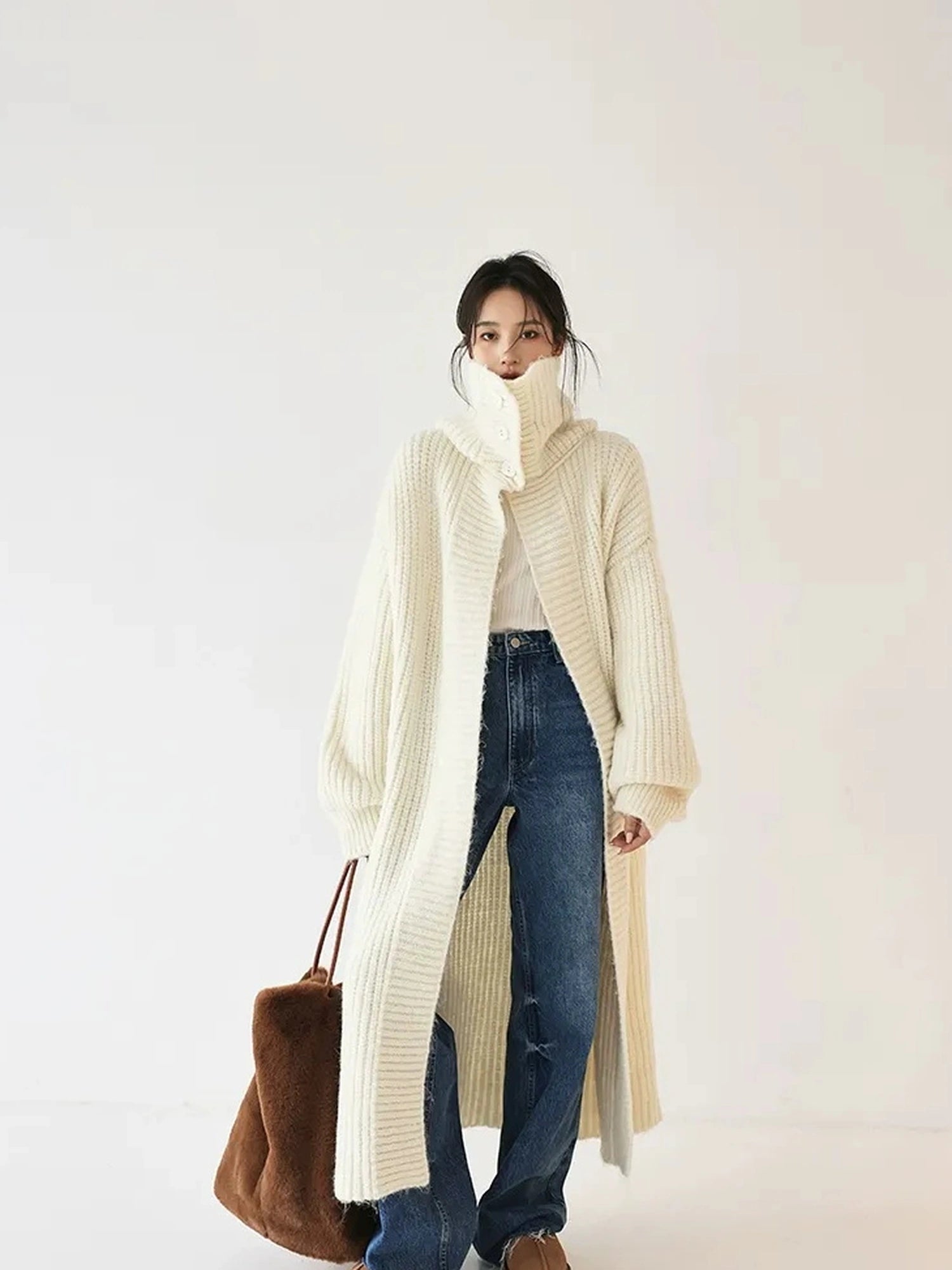 FU FRESH UP Oversized Shawl Collar Wool Cardigan
