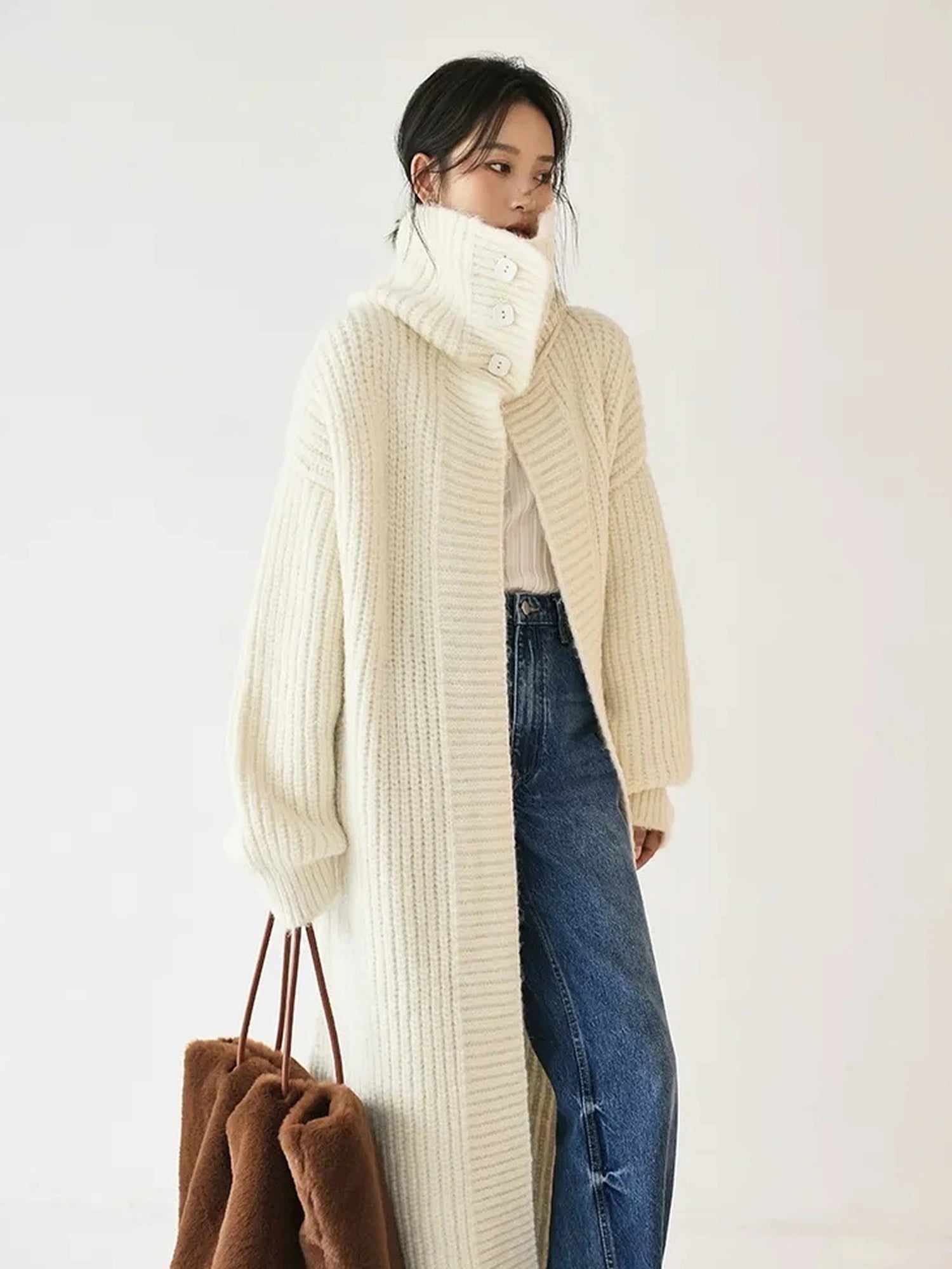 FU FRESH UP Oversized Shawl Collar Wool Cardigan