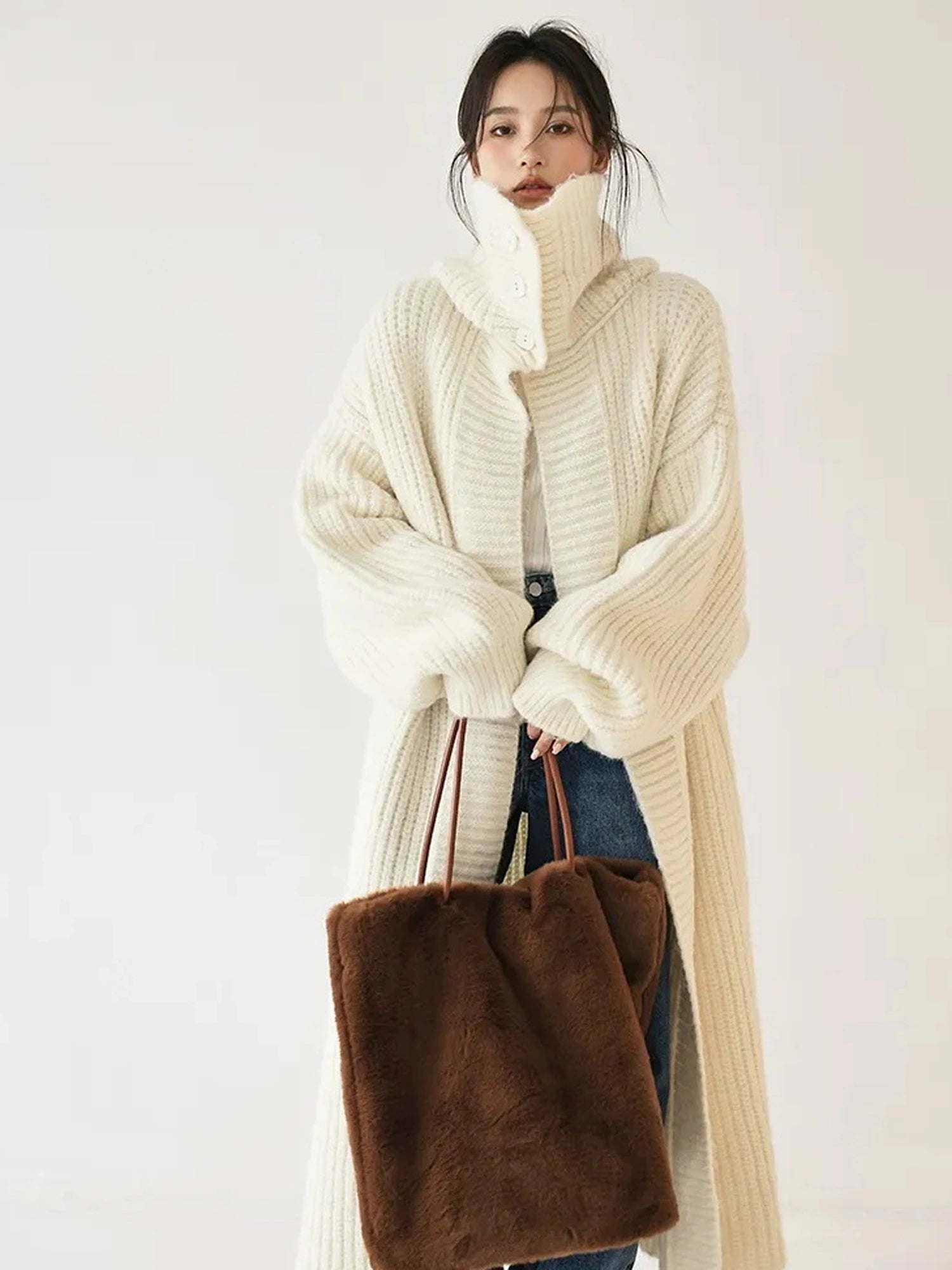 FU FRESH UP Oversized Shawl Collar Wool Cardigan