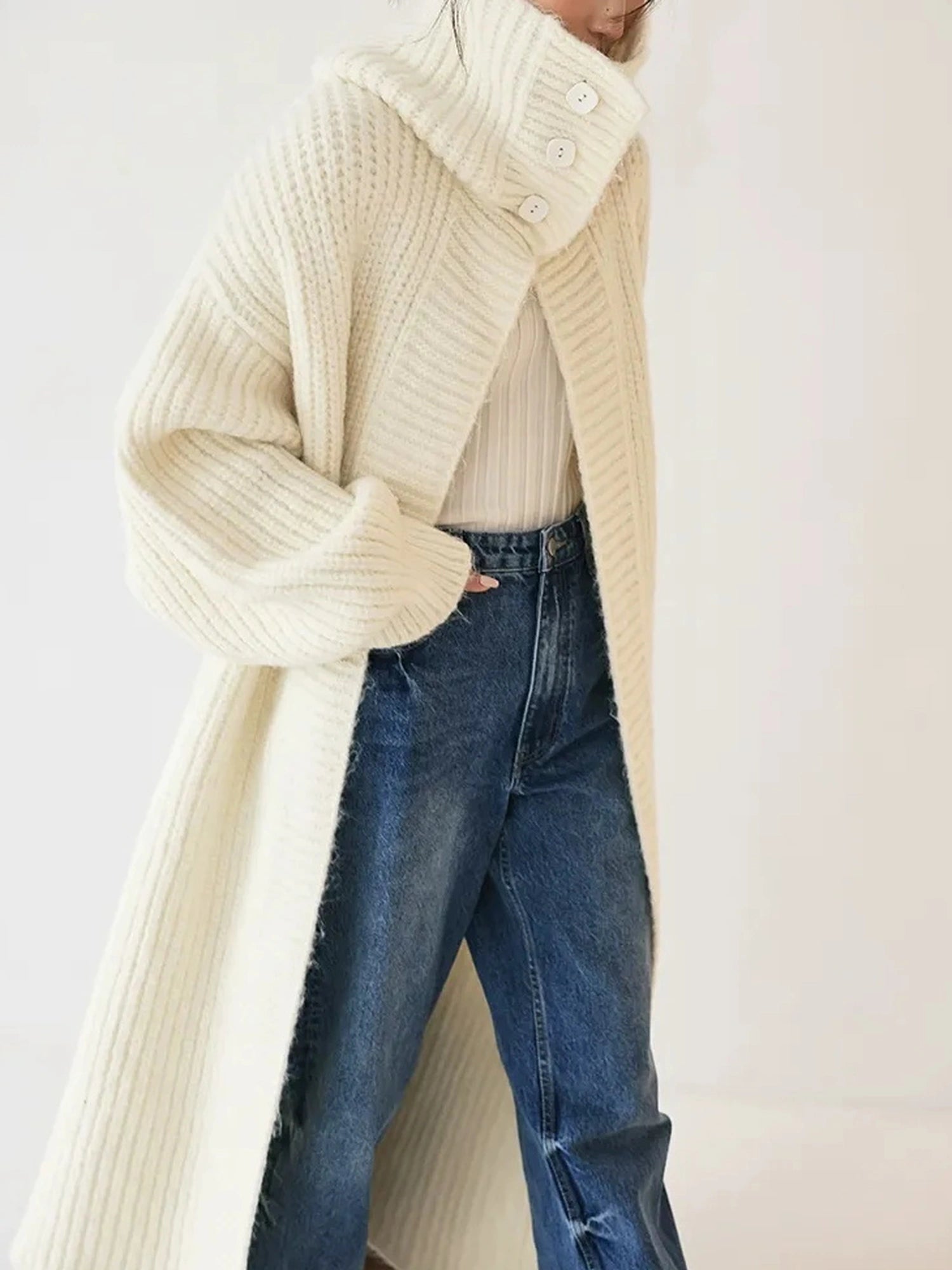 FU FRESH UP Oversized Shawl Collar Wool Cardigan