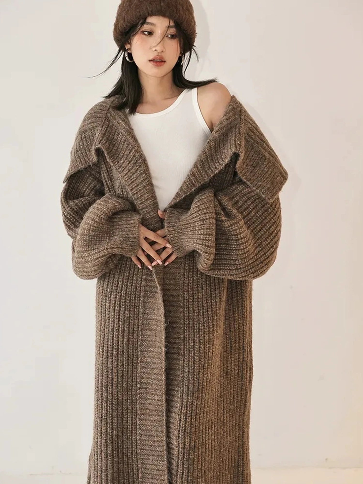 FU FRESH UP Oversized Shawl Collar Wool Cardigan