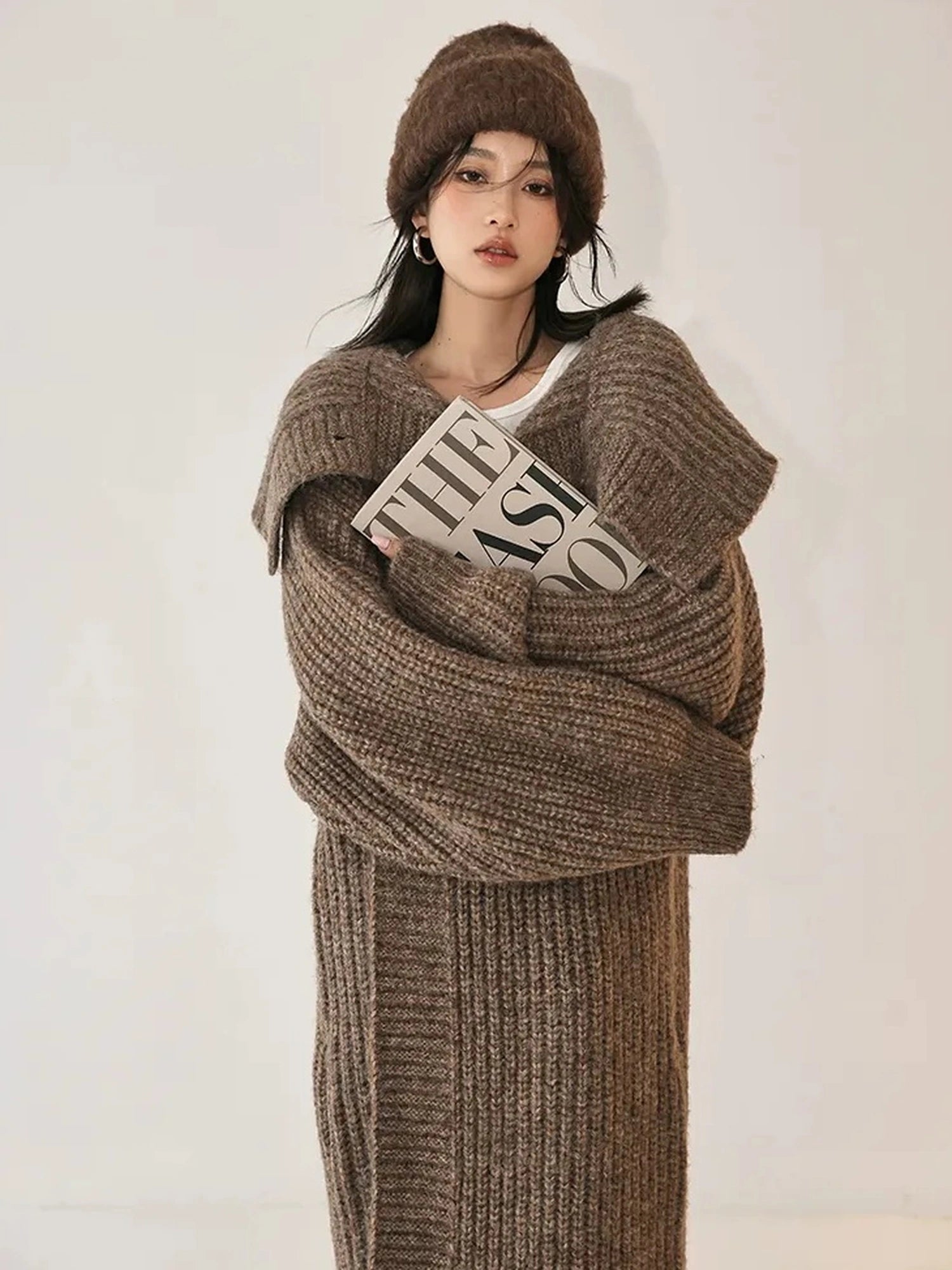 FU FRESH UP Oversized Shawl Collar Wool Cardigan