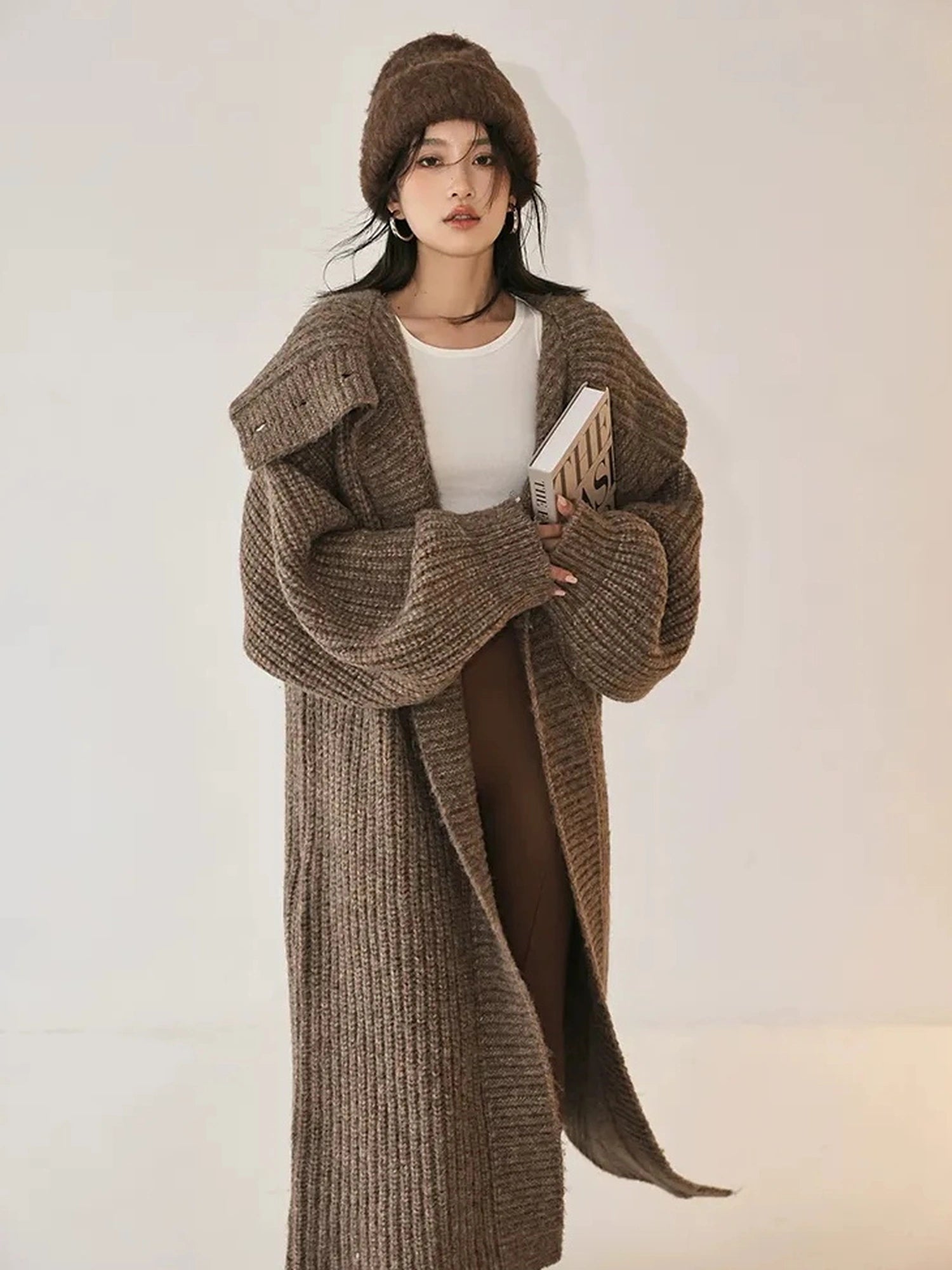 FU FRESH UP Oversized Shawl Collar Wool Cardigan