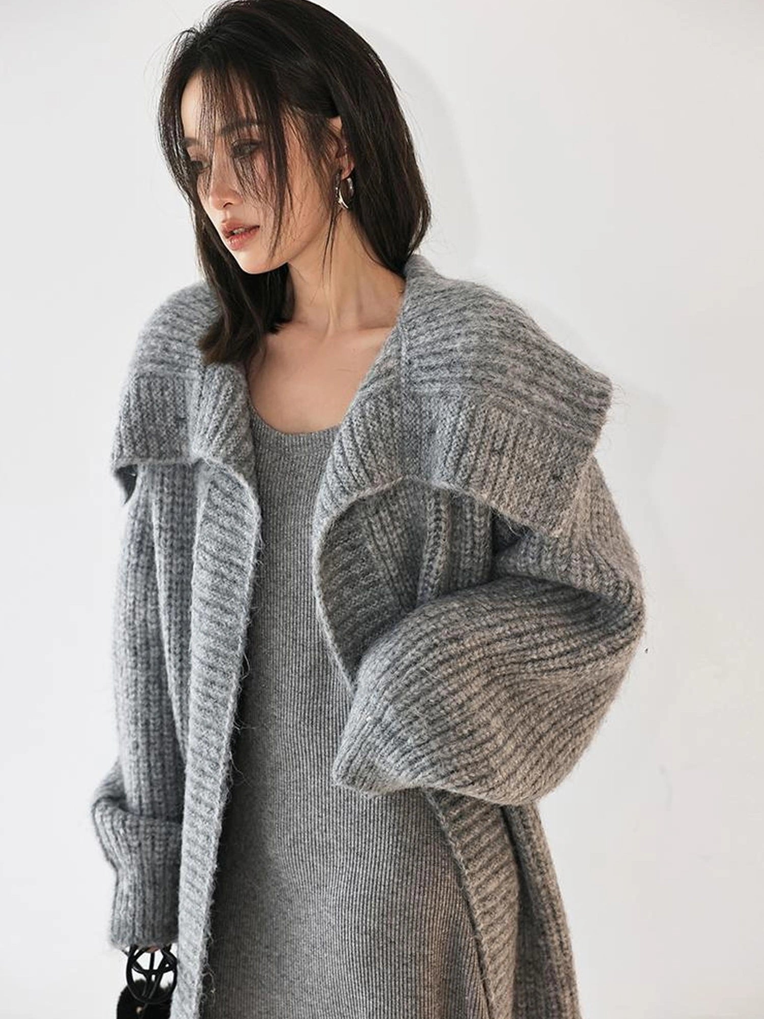 FU FRESH UP Oversized Shawl Collar Wool Cardigan