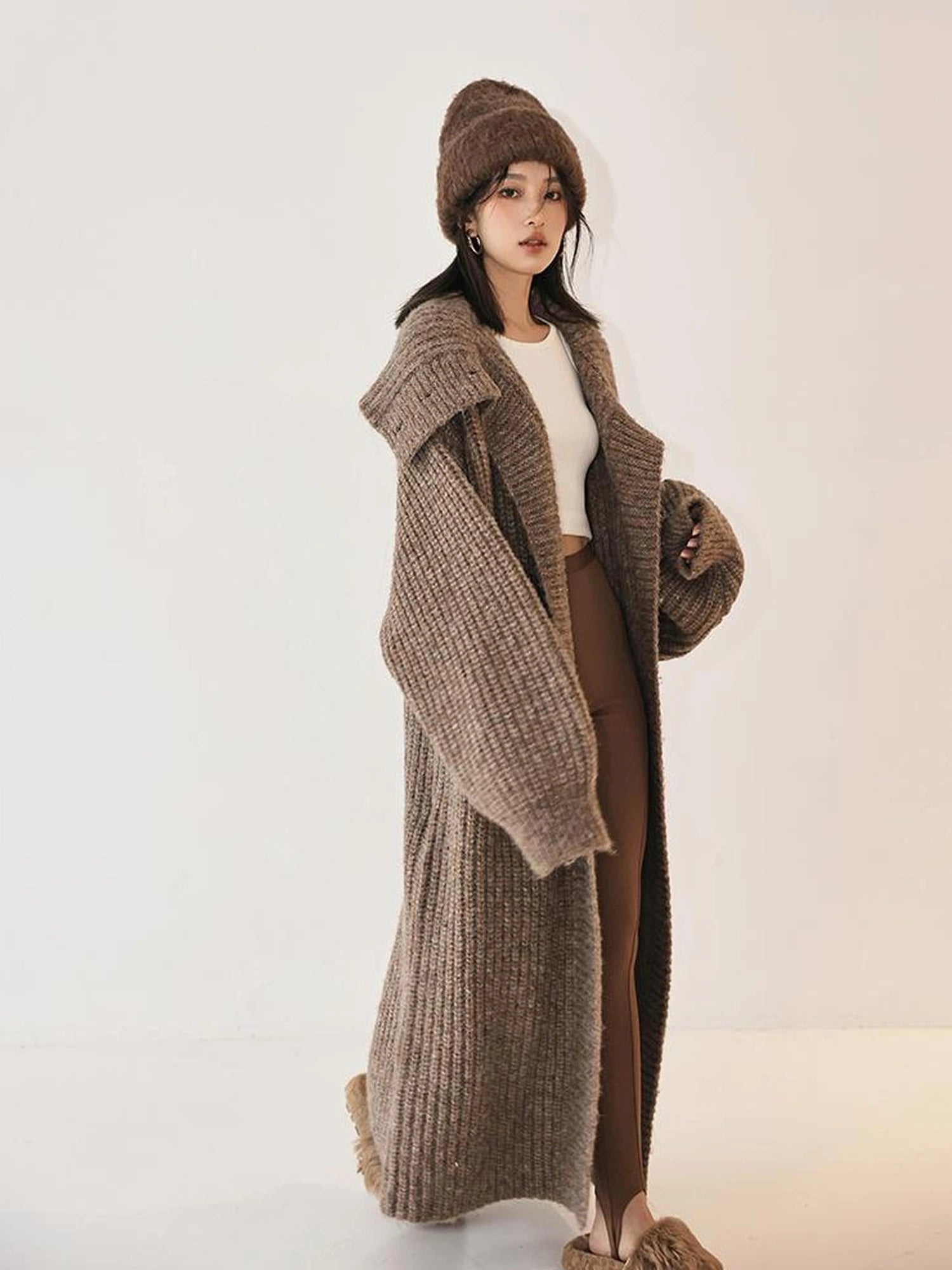 FU FRESH UP Oversized Shawl Collar Wool Cardigan
