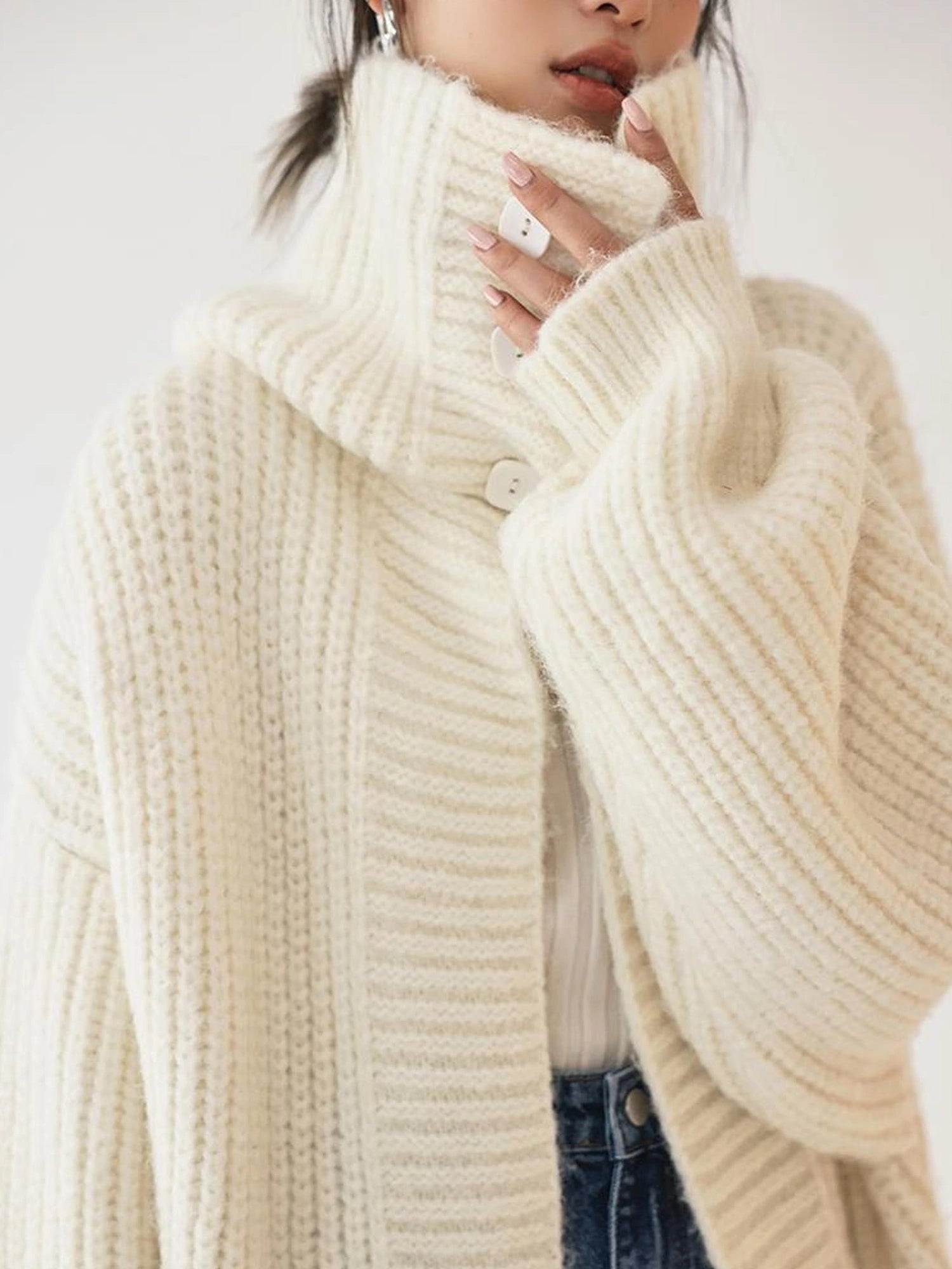 FU FRESH UP Oversized Shawl Collar Wool Cardigan