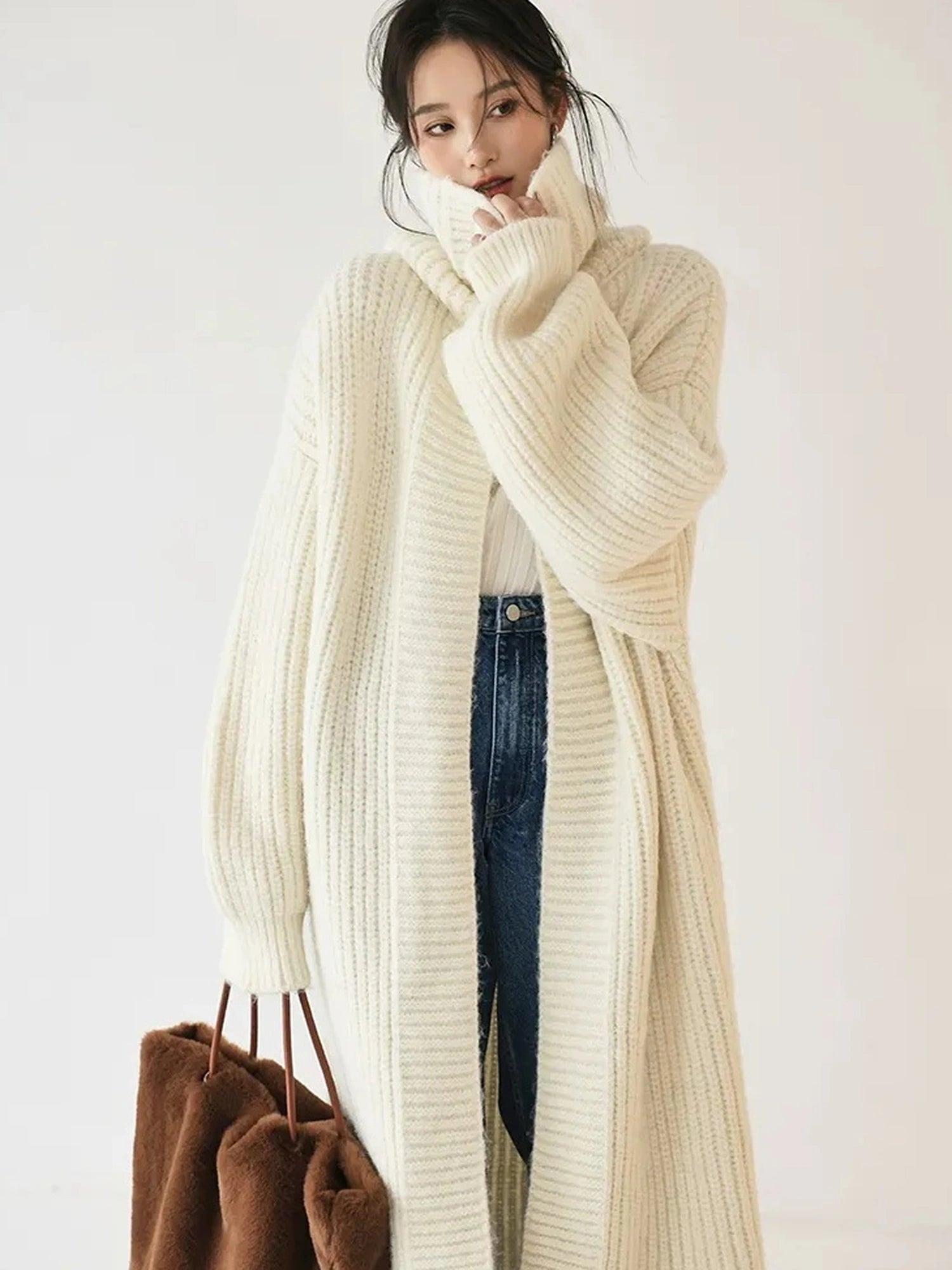 FU FRESH UP Oversized Shawl Collar Wool Cardigan