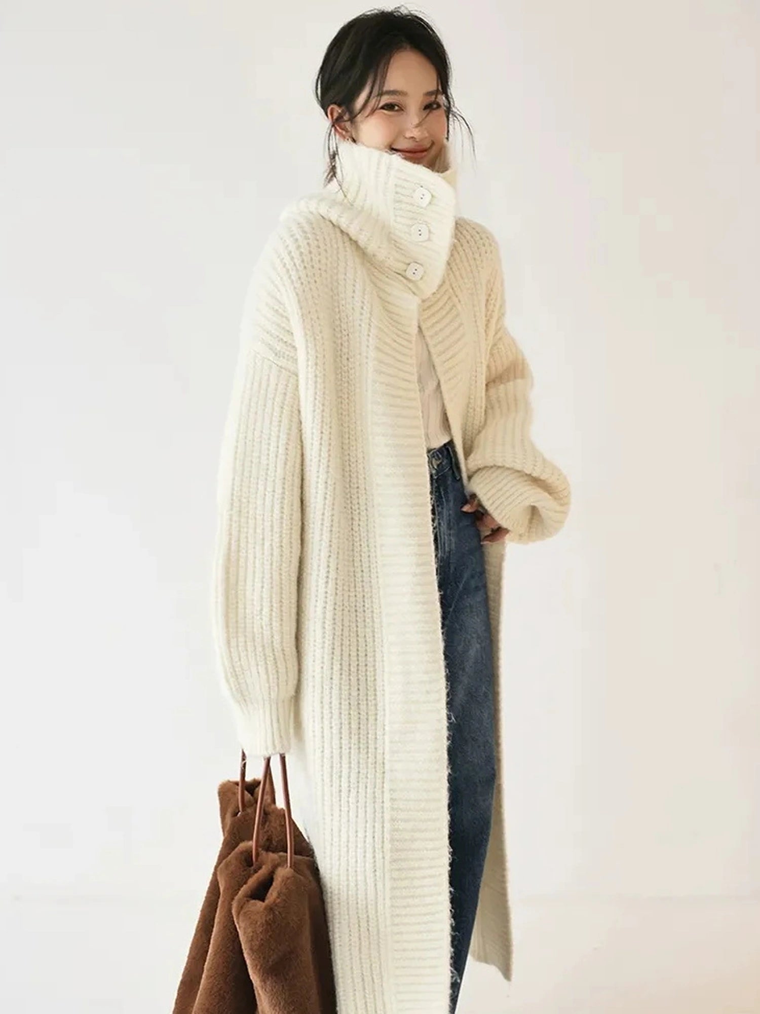 FU FRESH UP Oversized Shawl Collar Wool Cardigan