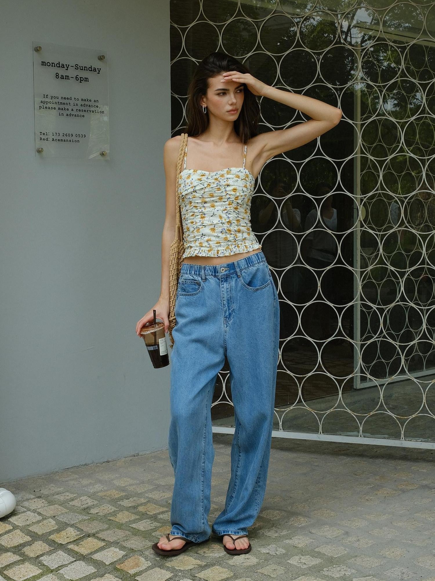 FU FRESH UP Pleated Floral Ruffle Hem Women&