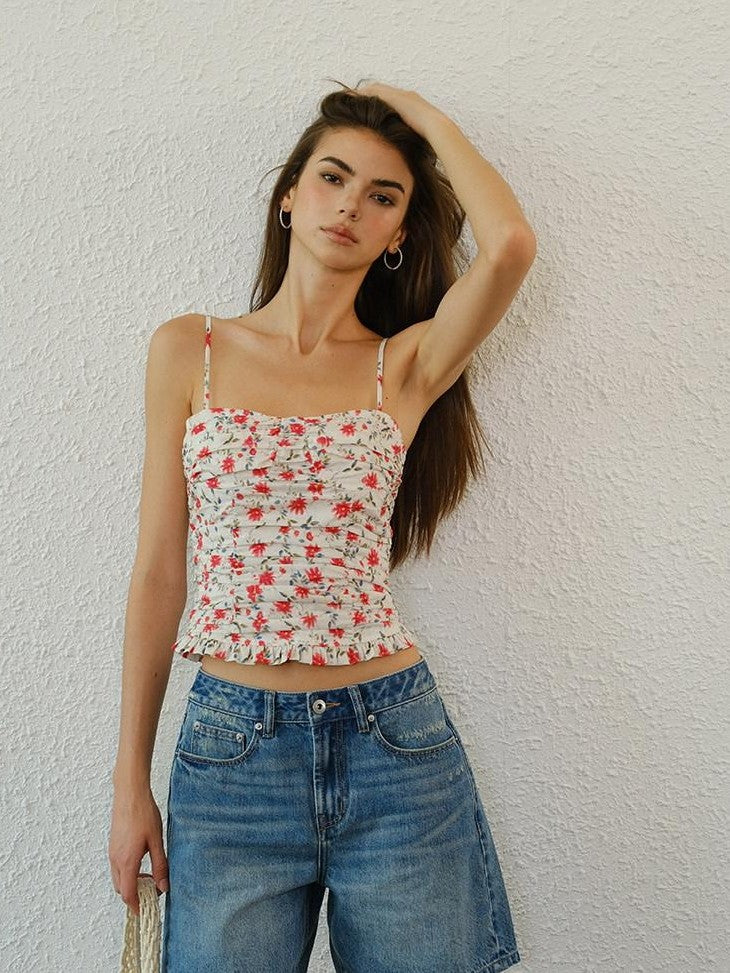 FU FRESH UP Pleated Floral Ruffle Hem Women&