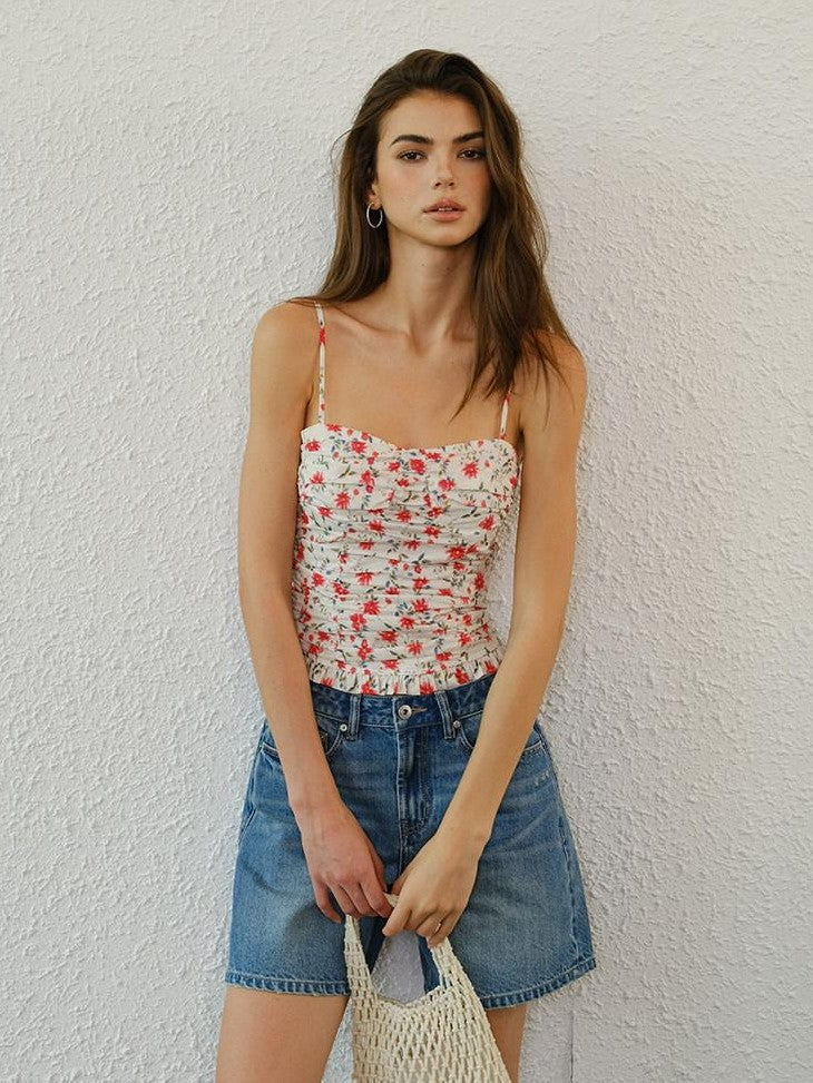 FU FRESH UP Pleated Floral Ruffle Hem Women&