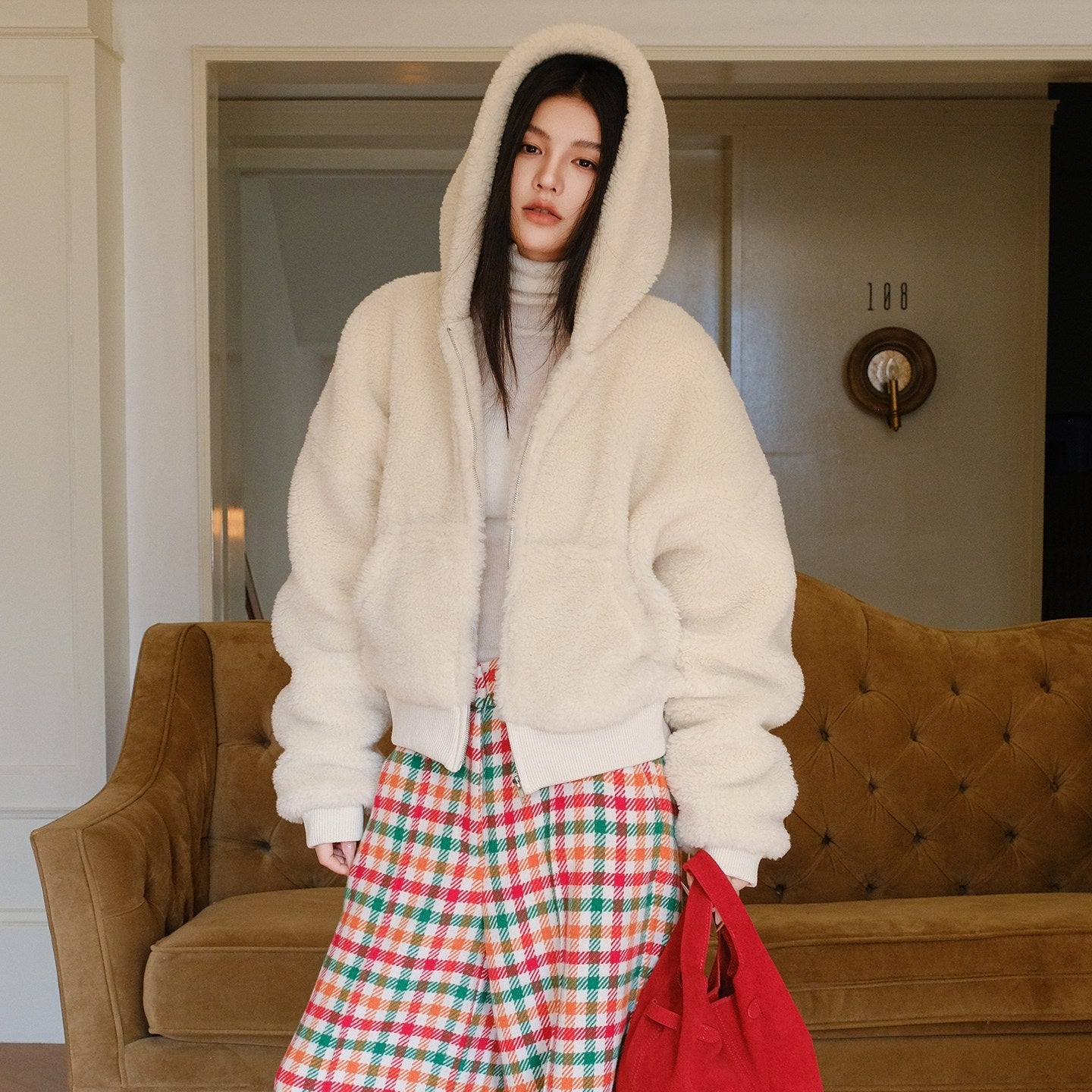 FU_FRESH_UP_Plush_Hooded_Zip_Cropped_Cuffed_Side_Pocket_Women&