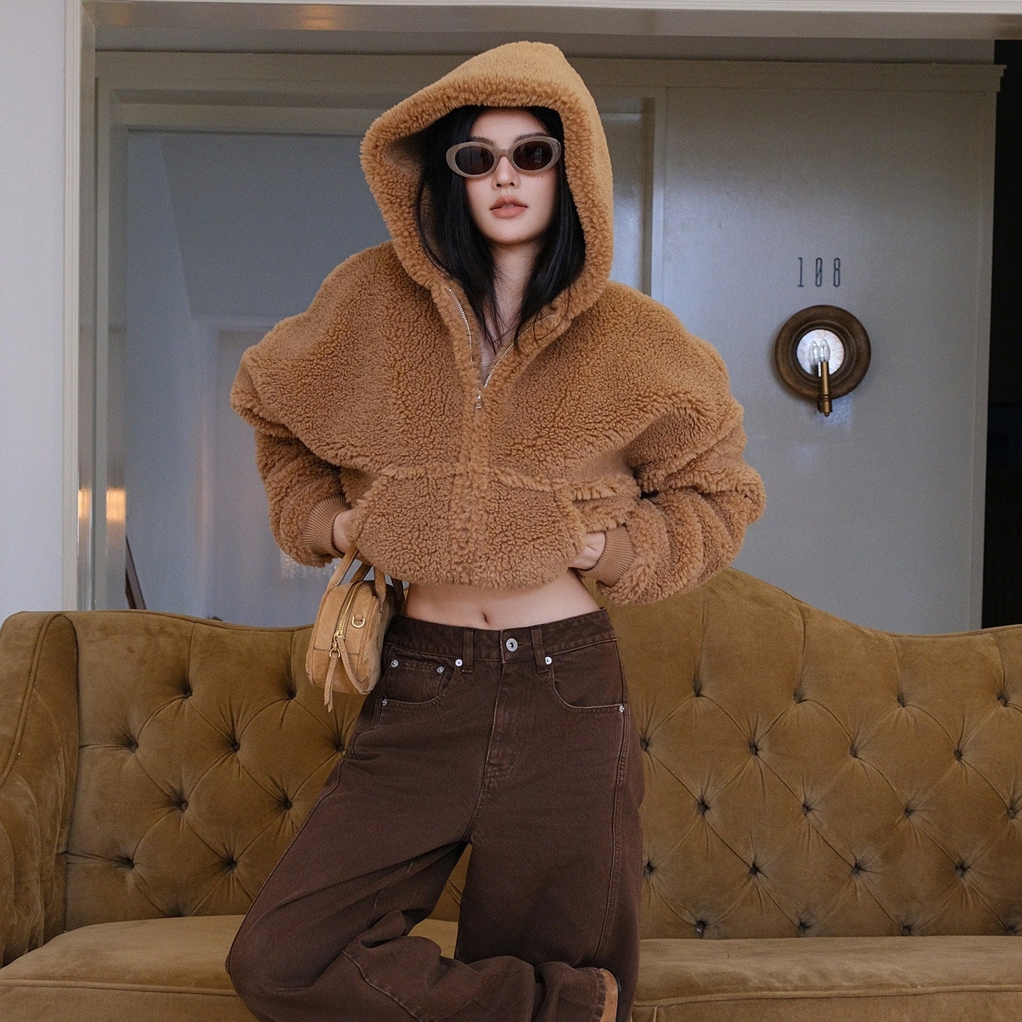 FU_FRESH_UP_Plush_Hooded_Zip_Cropped_Cuffed_Side_Pocket_Women&