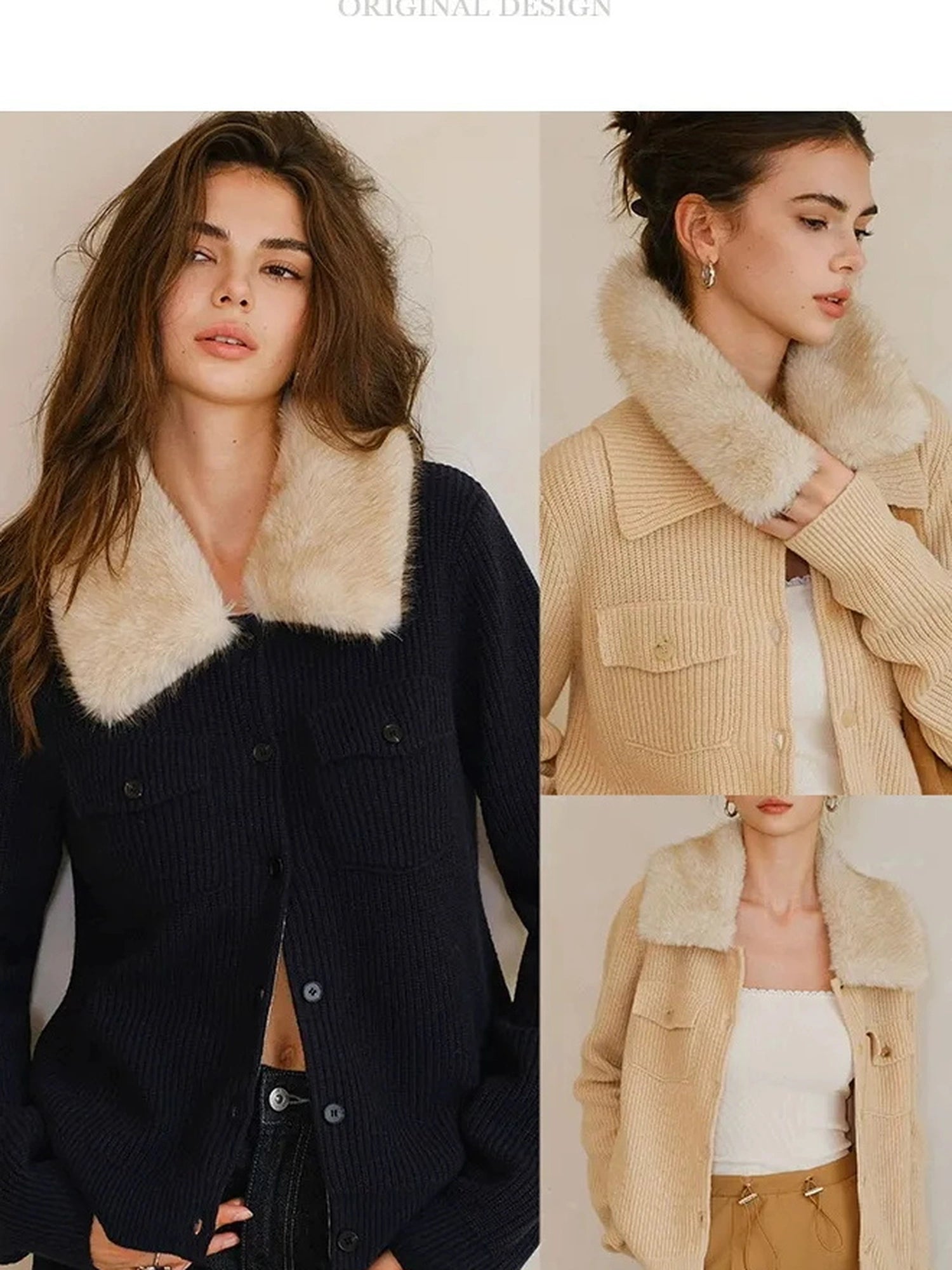 FU FRESH UP Plush Tencel Wool Detachable Collar Cardigan