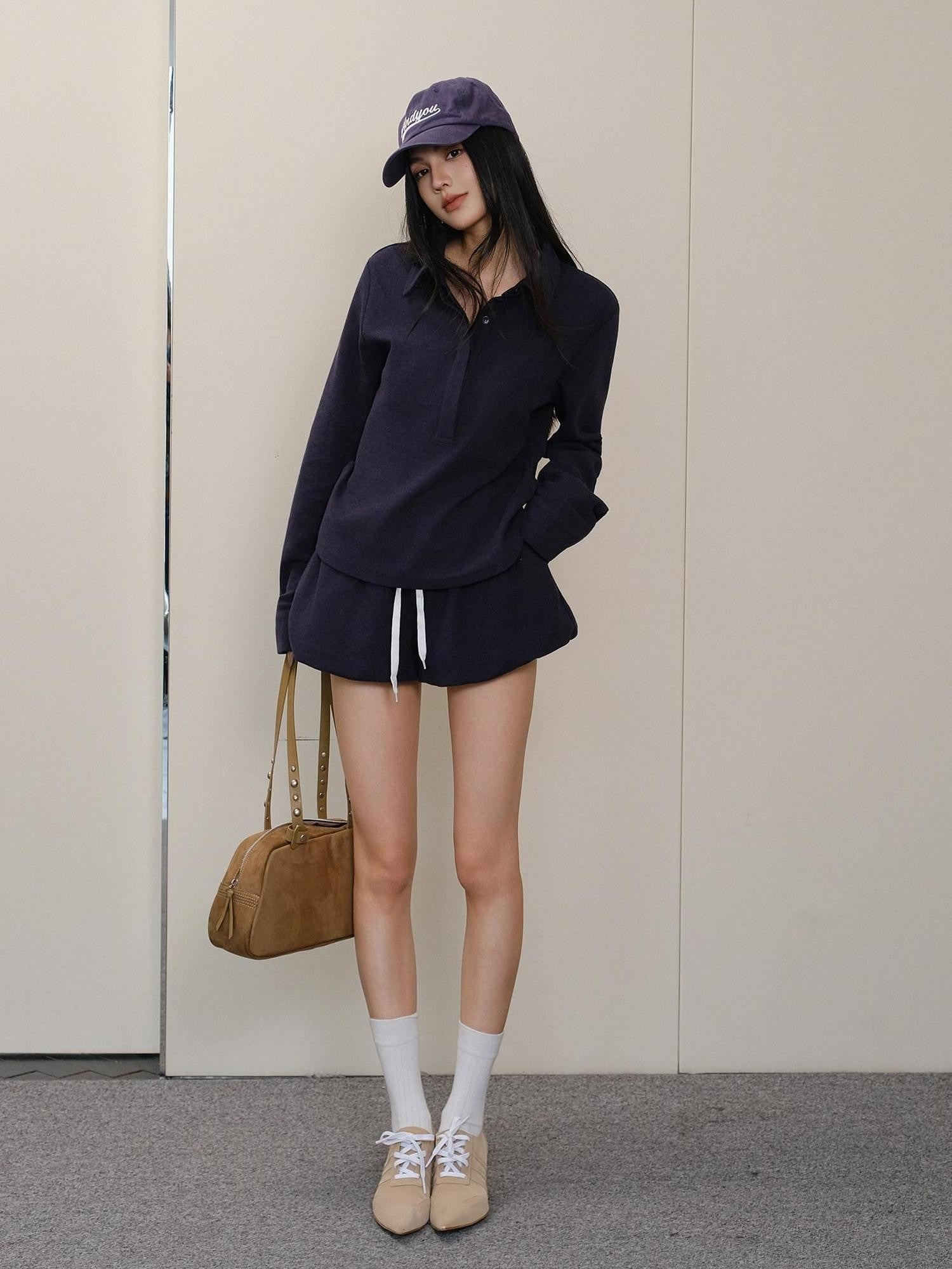 FU FRESH UP Polo Collar Drawstring Gathered Waist Women&