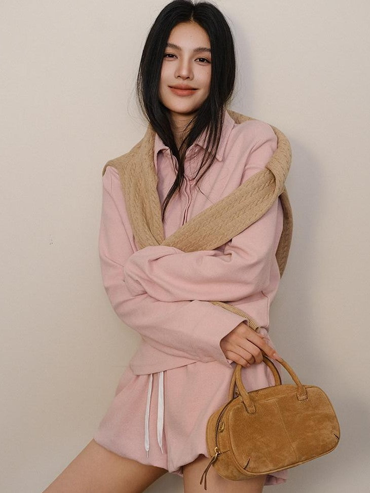 FU FRESH UP Polo Collar Drawstring Gathered Waist Women&