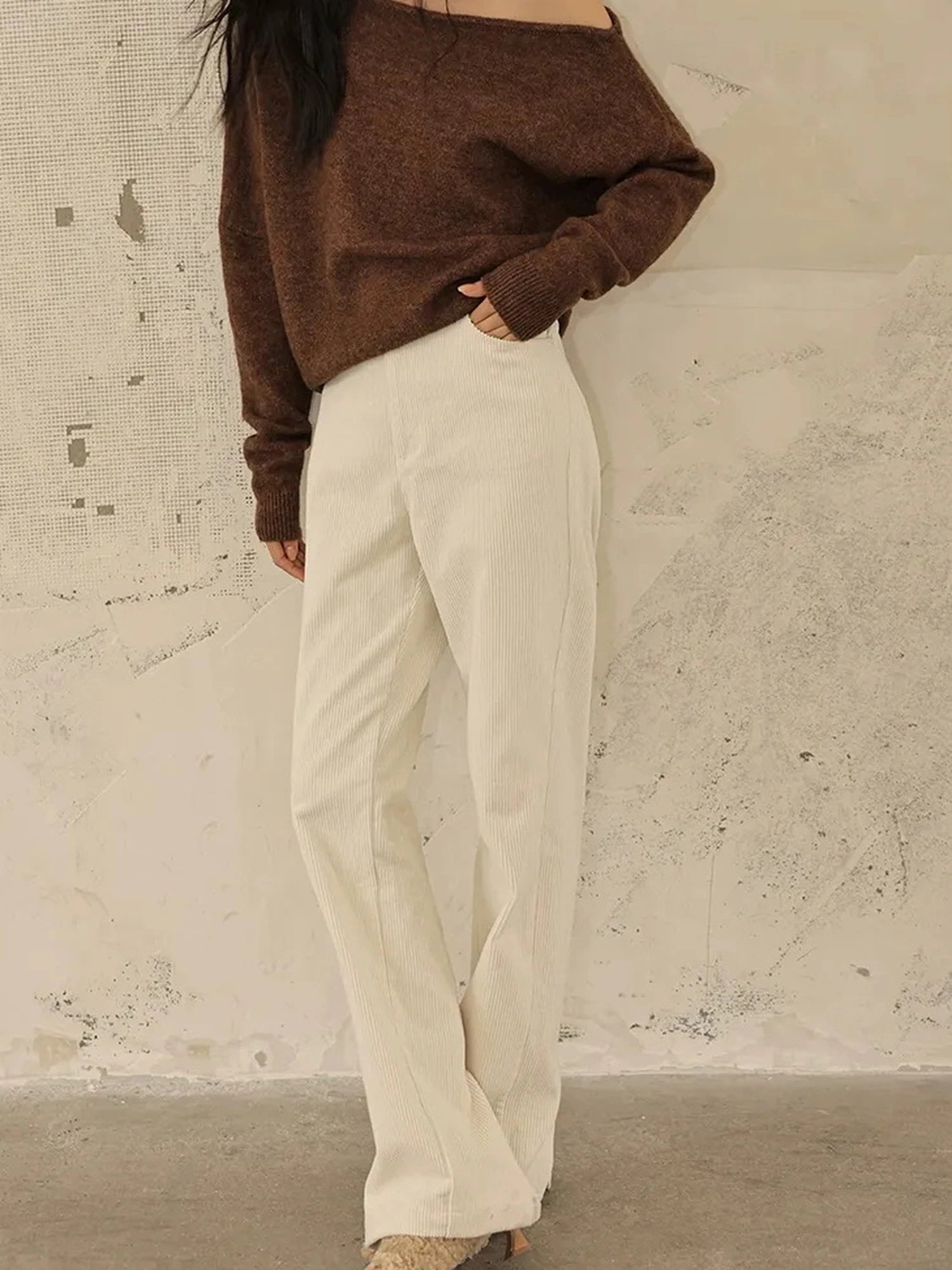 FU FRESH UP Premium Corduroy Slim Fit High Waisted Wide Leg Pants