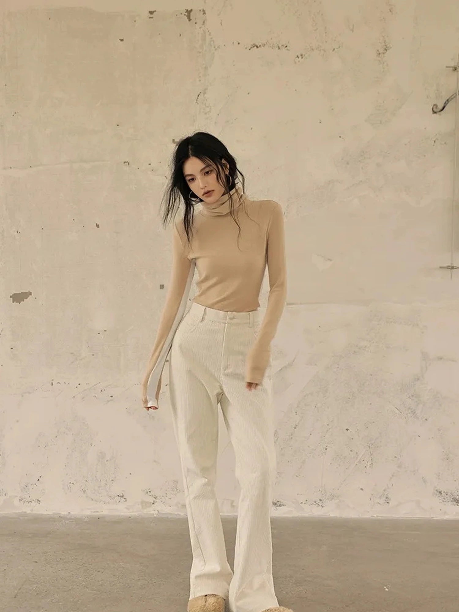 FU FRESH UP Premium Corduroy Slim Fit High Waisted Wide Leg Pants