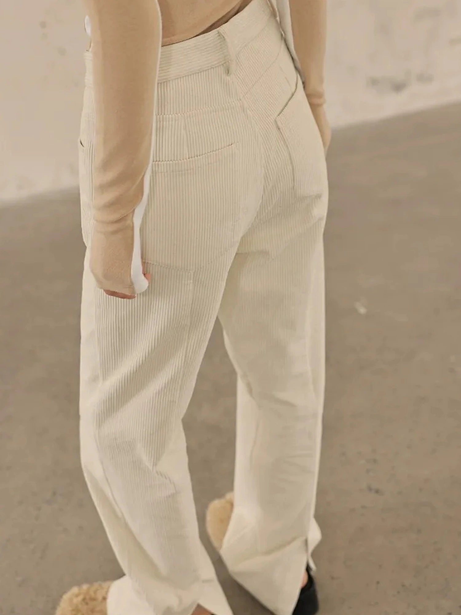 FU FRESH UP Premium Corduroy Slim Fit High Waisted Wide Leg Pants