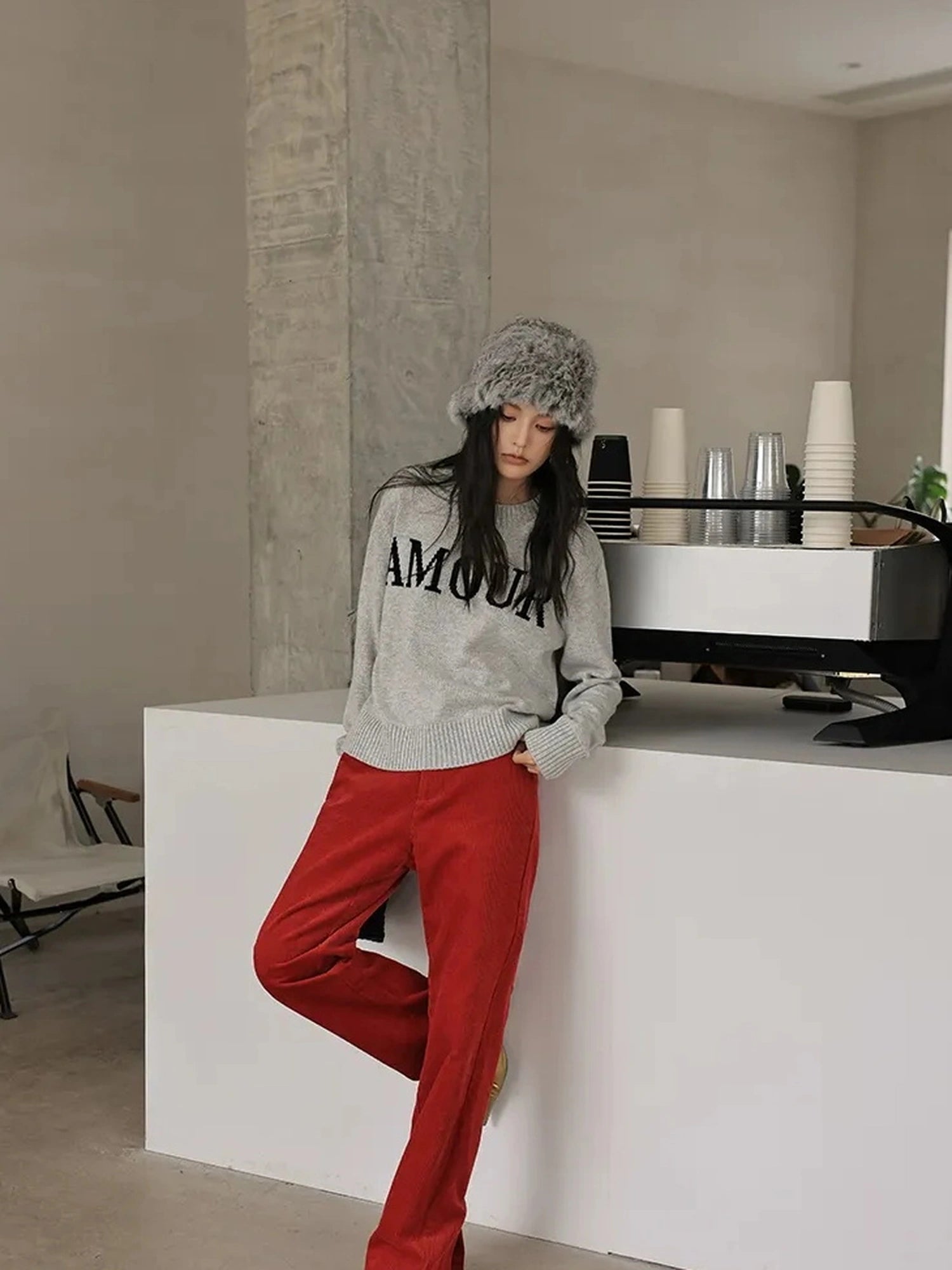 FU FRESH UP Premium Corduroy Slim Fit High Waisted Wide Leg Pants