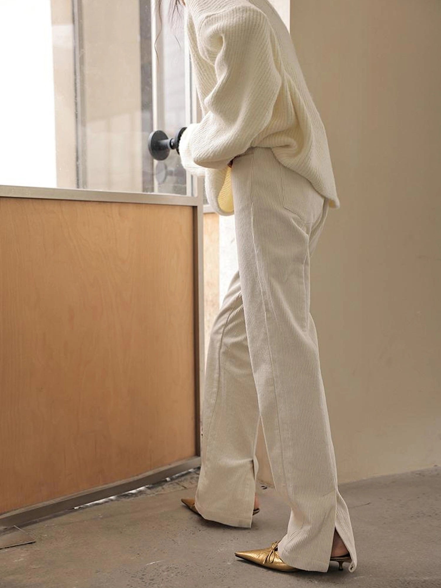 FU FRESH UP Premium Corduroy Slim Fit High Waisted Wide Leg Pants