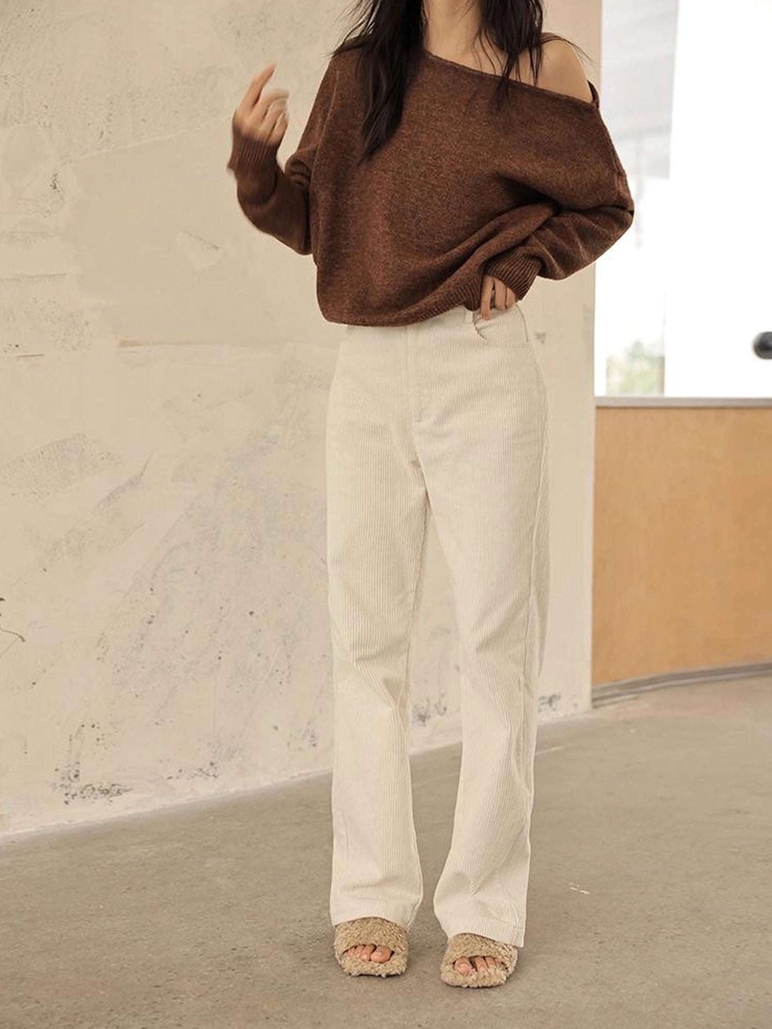 FU FRESH UP Premium Corduroy Slim Fit High Waisted Wide Leg Pants