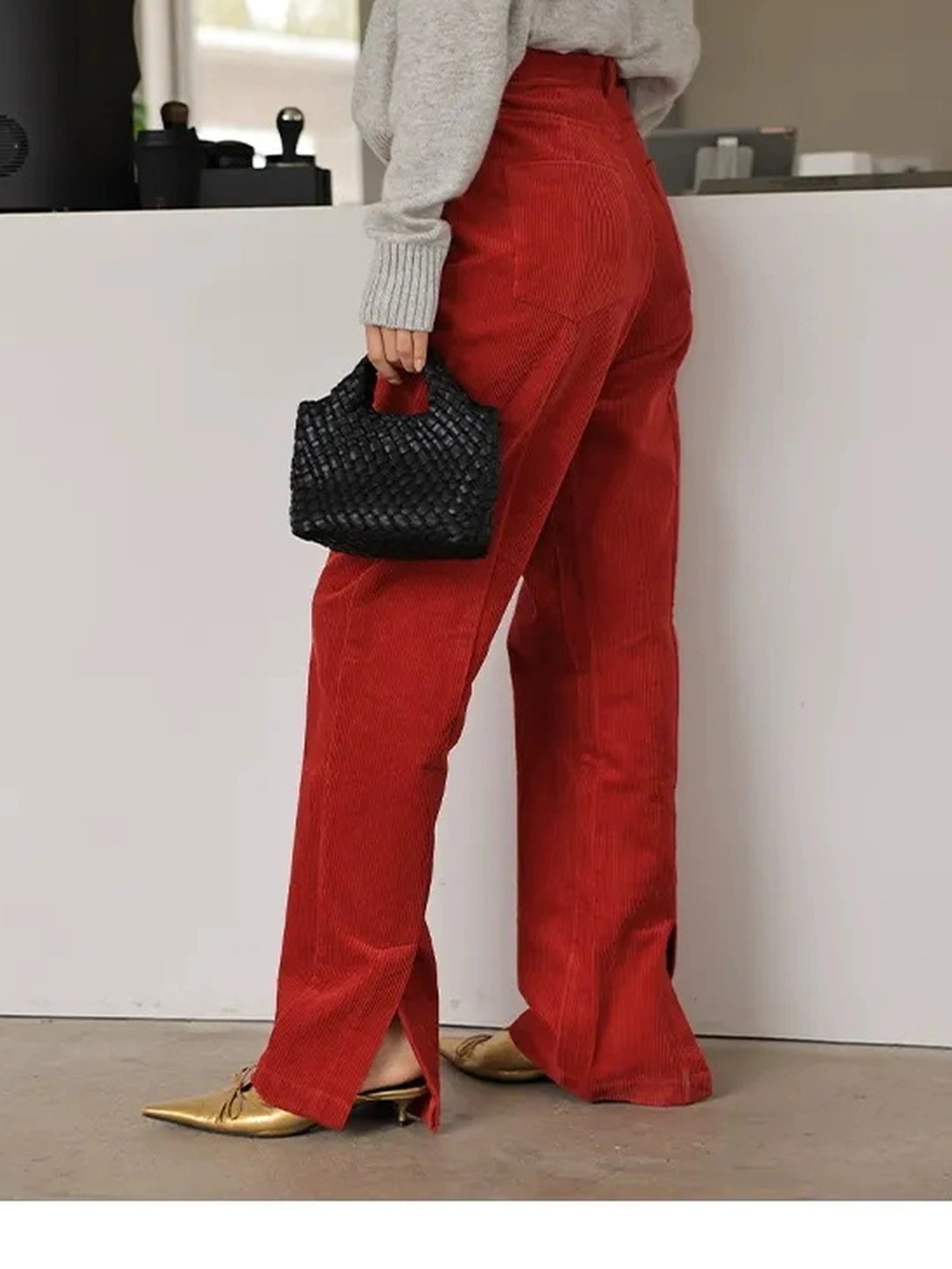 FU FRESH UP Premium Corduroy Slim Fit High Waisted Wide Leg Pants