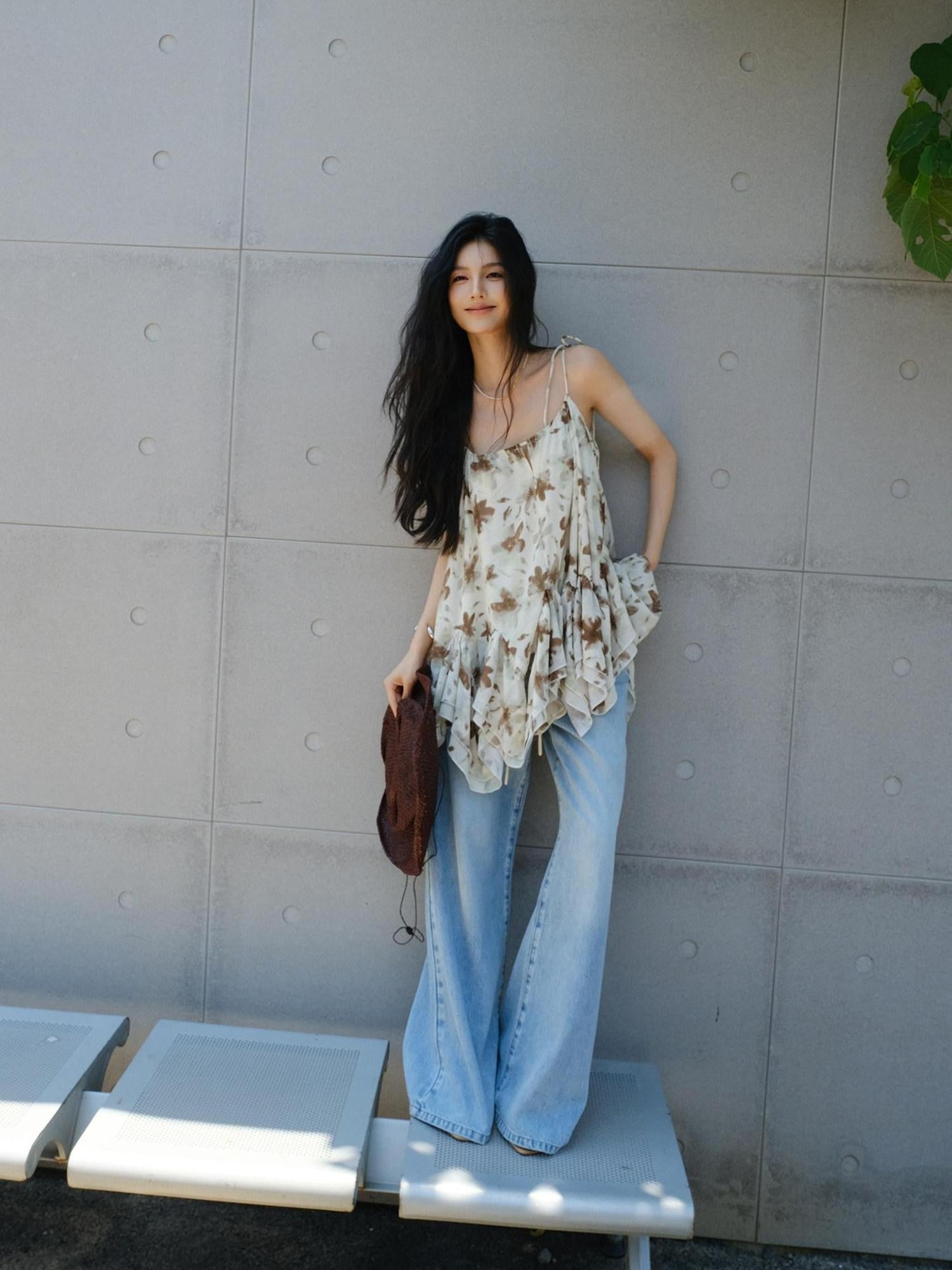 FU FRESH UP Printed Chiffon A Line Strappy Women&